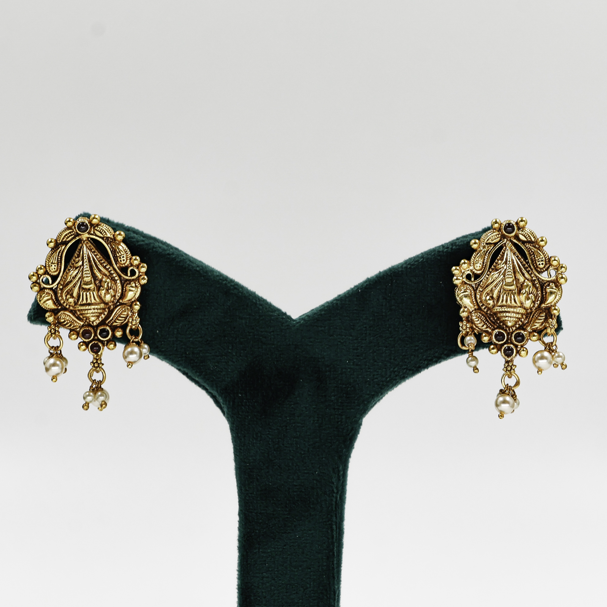 Gold Polished Silver Temple Earrings