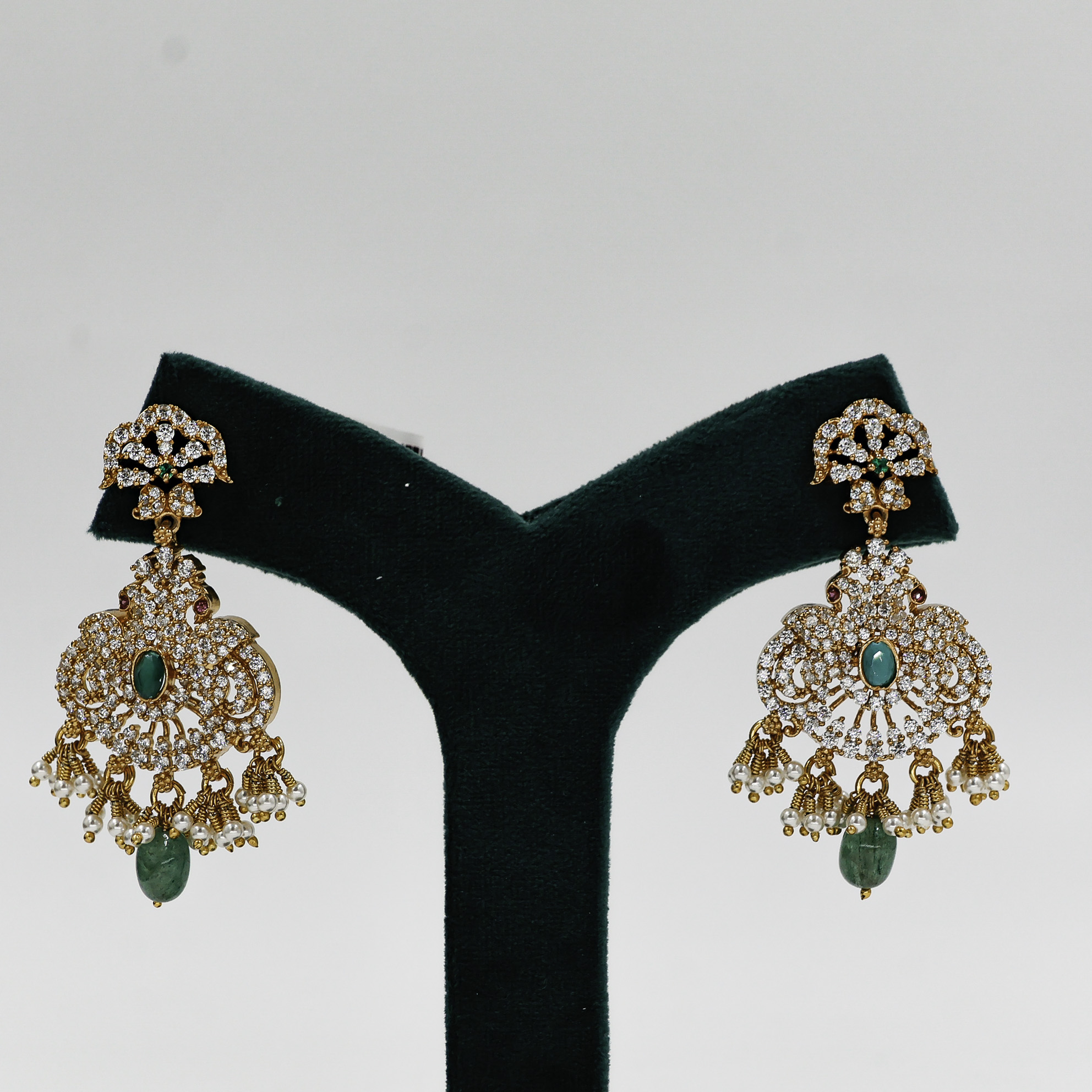 Gold Polished Silver Emerald Earrings
