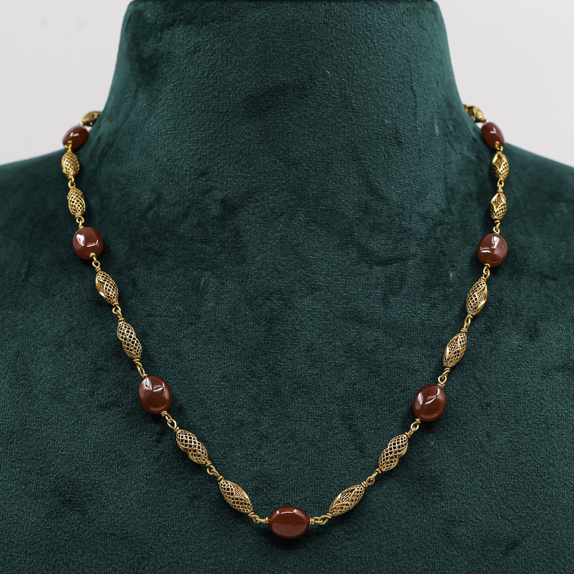 Raag Silver Jewellery - Beaded Gold Polished Silver Necklace