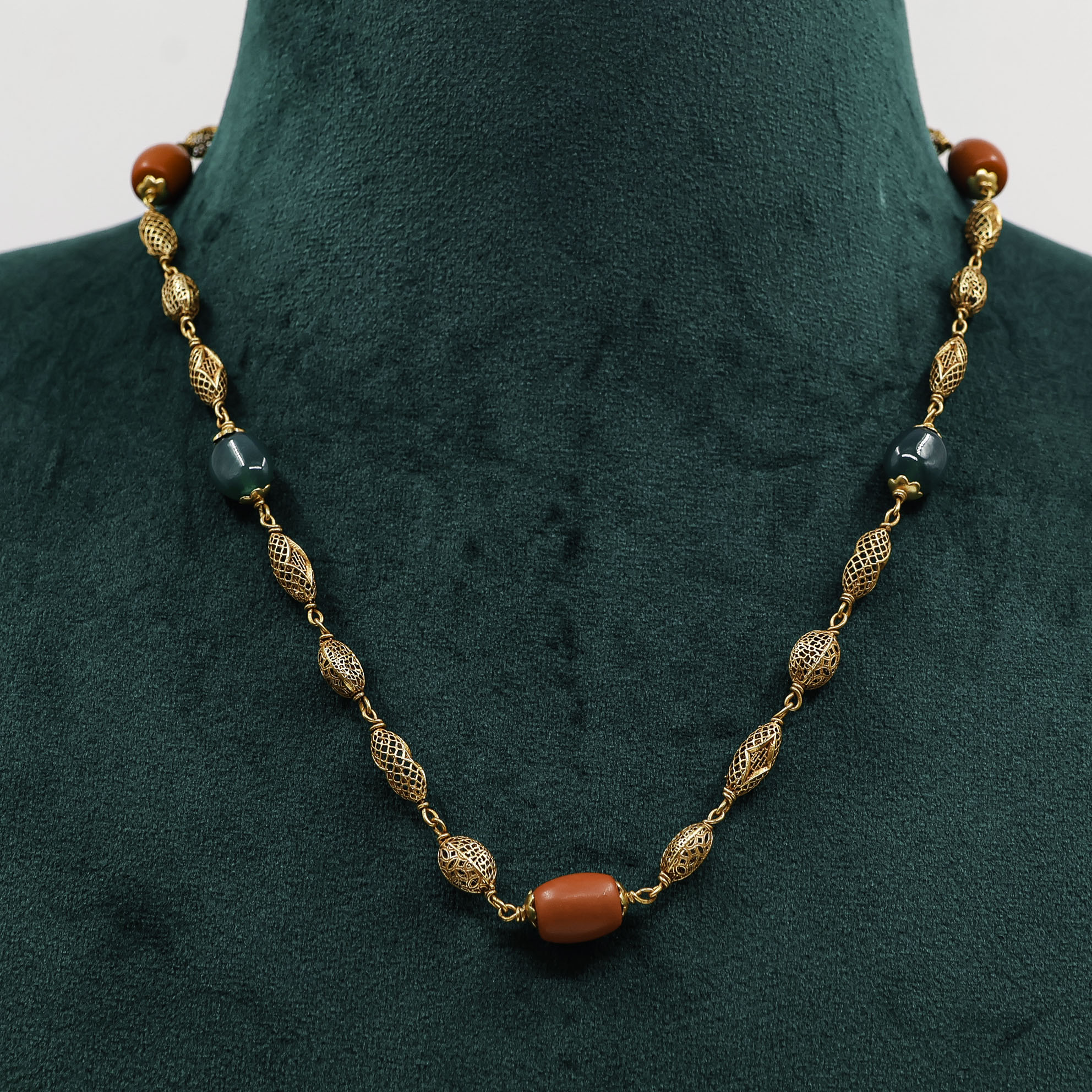 Raag Silver Jewellery - Gold Polished Silver Beaded Necklace