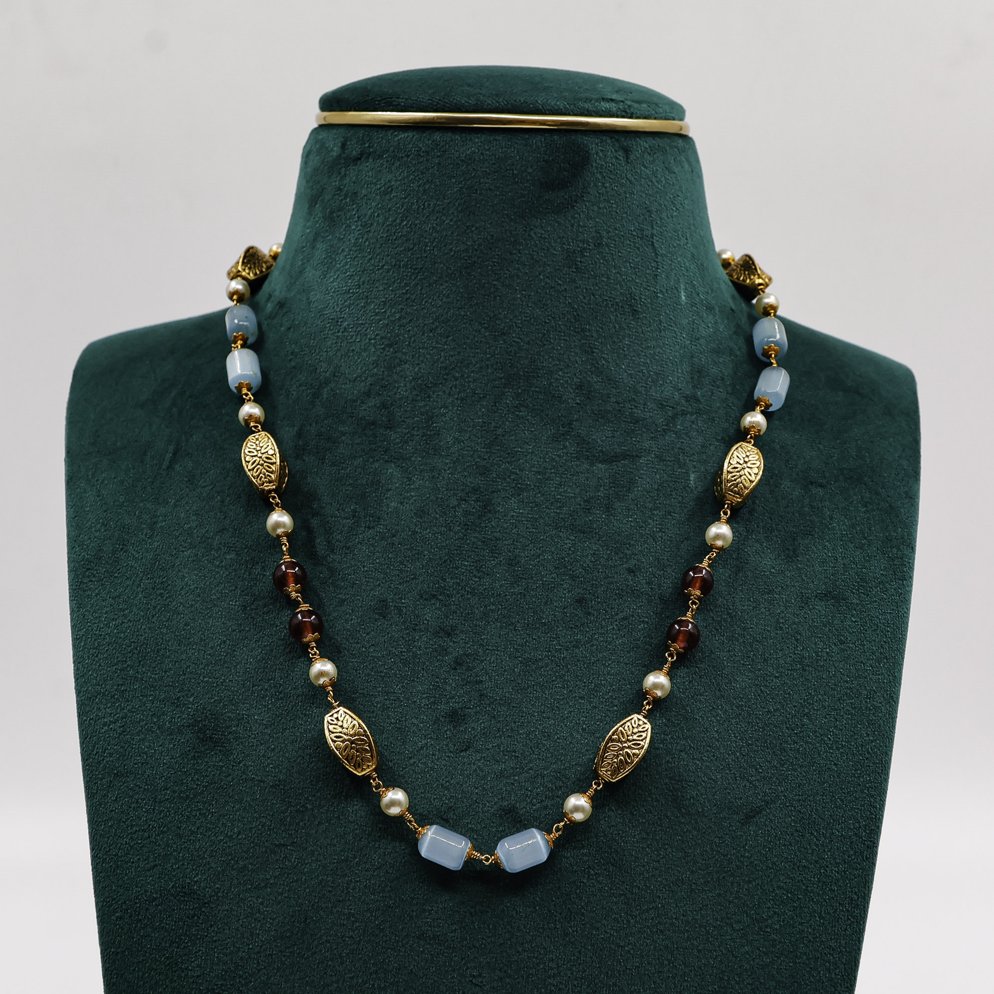 Beaded Gold Polished Silver Necklace