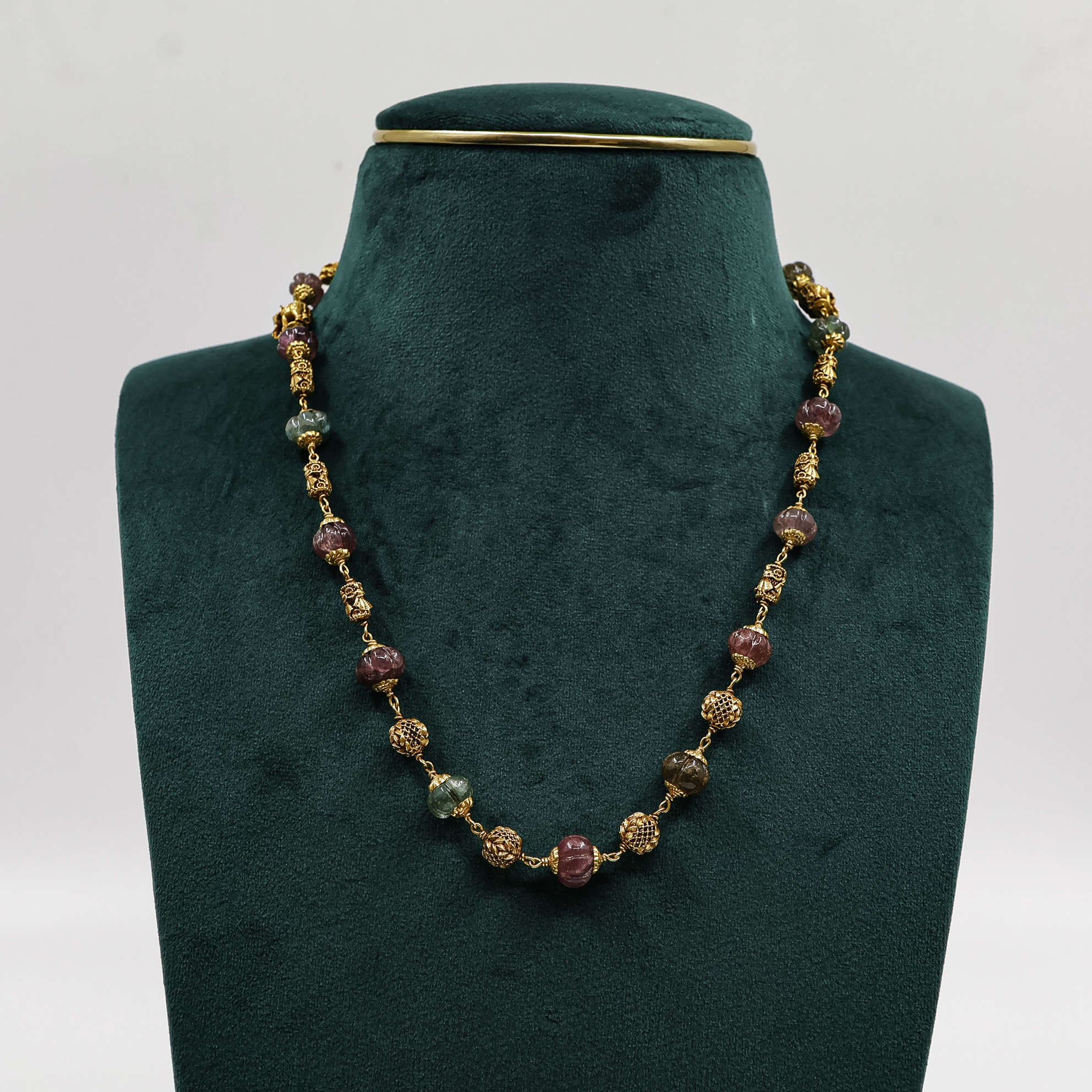 Beaded Gold Polished Silver Necklace