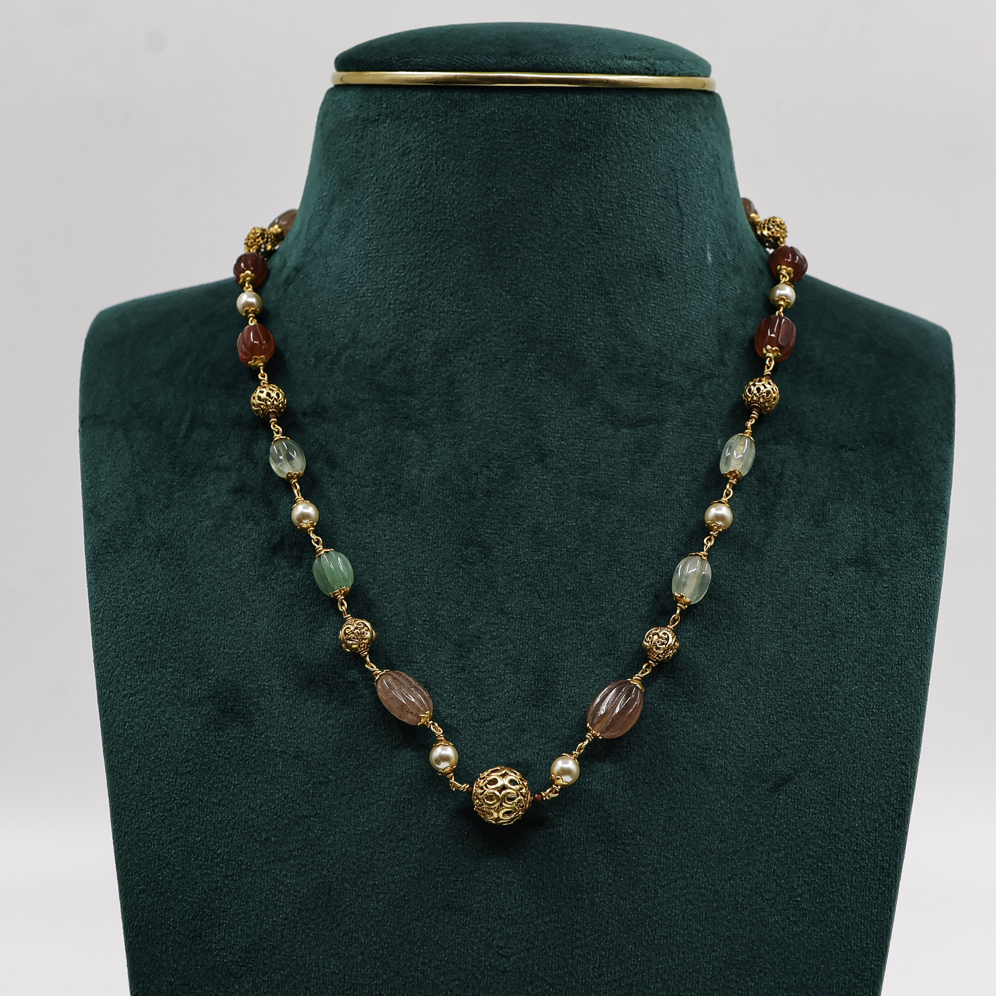 Raag Silver Jewellery - Beaded Gold Polished Silver Necklace
