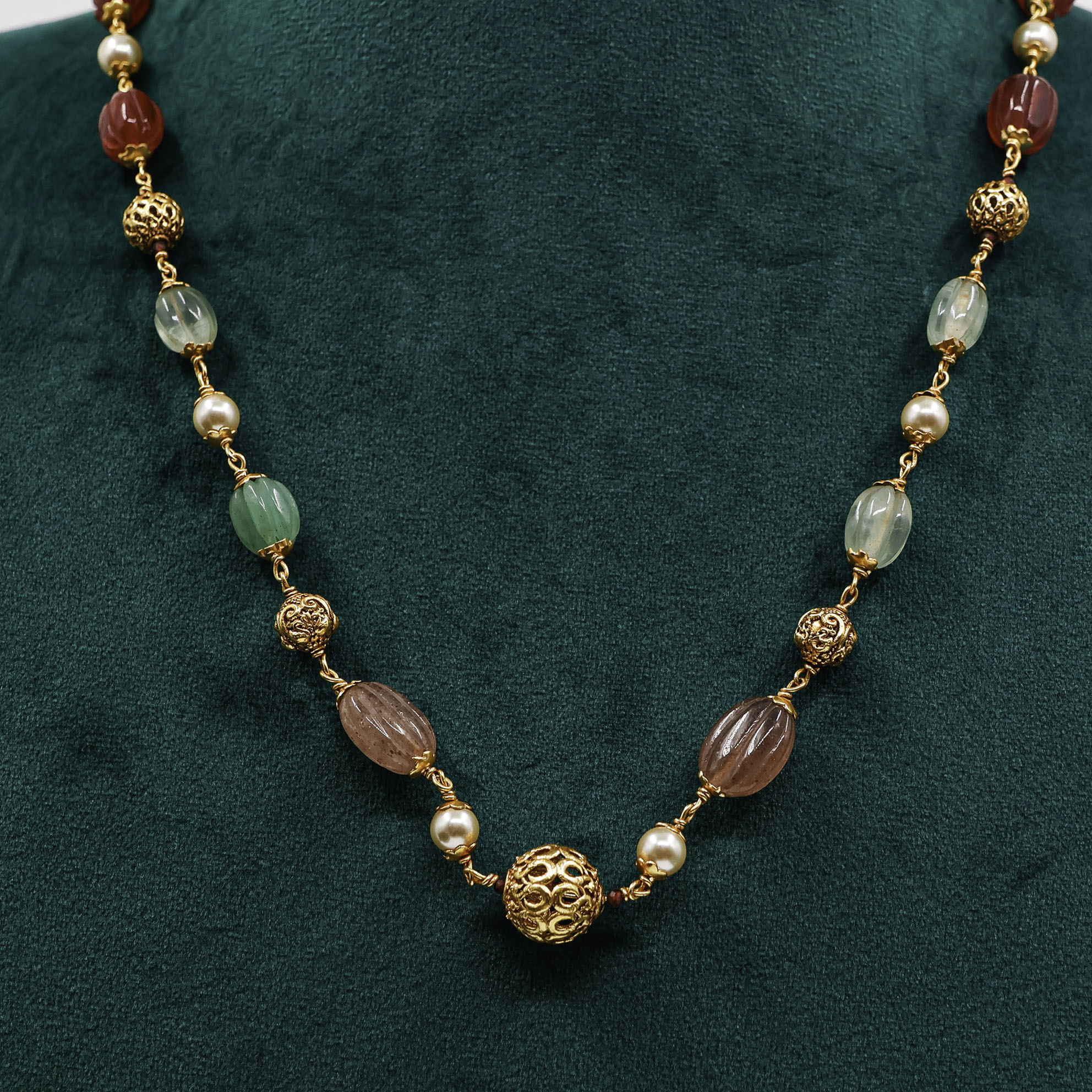 Raag Silver Jewellery - Beaded Gold Polished Silver Necklace