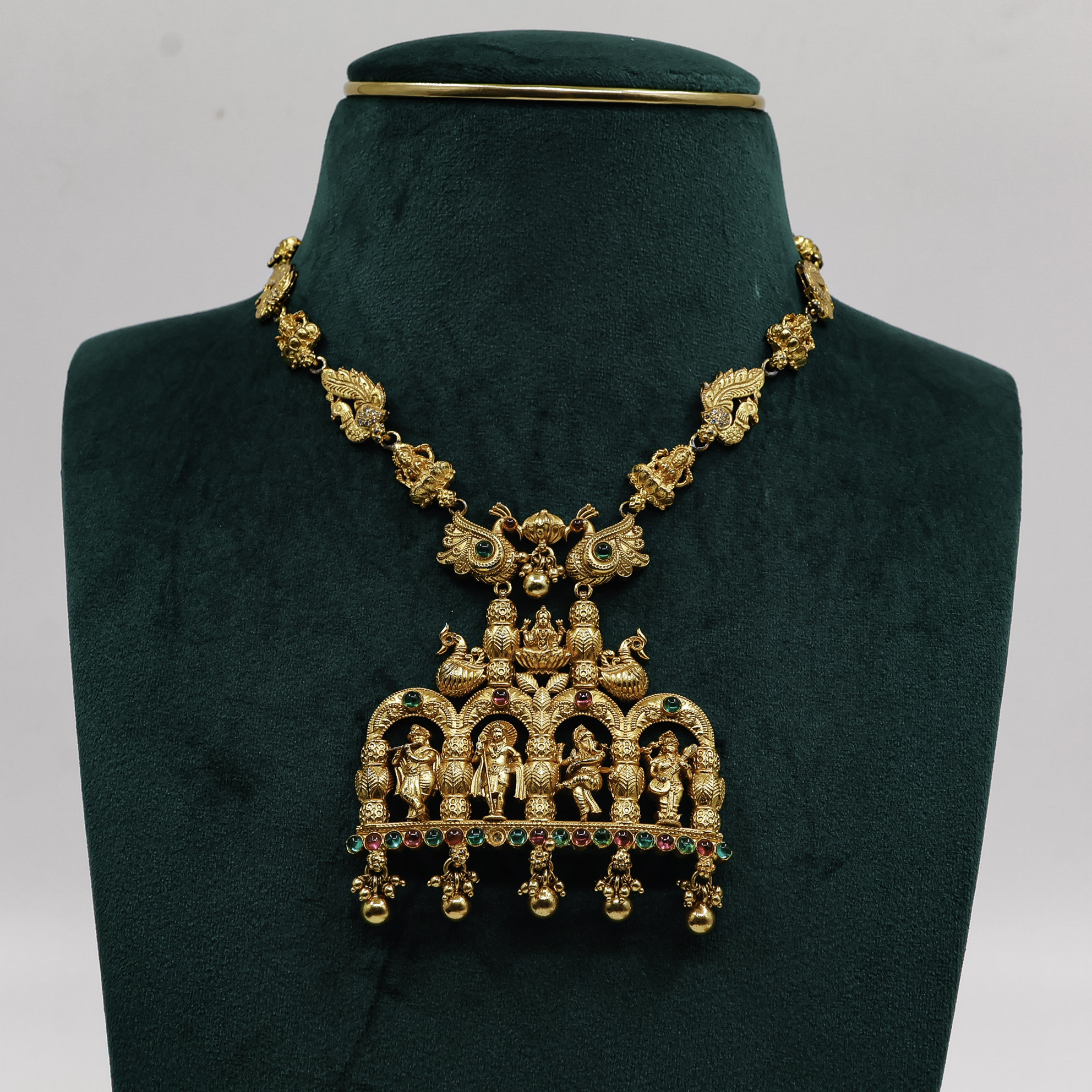 Gold Polished Silver Temple Necklace