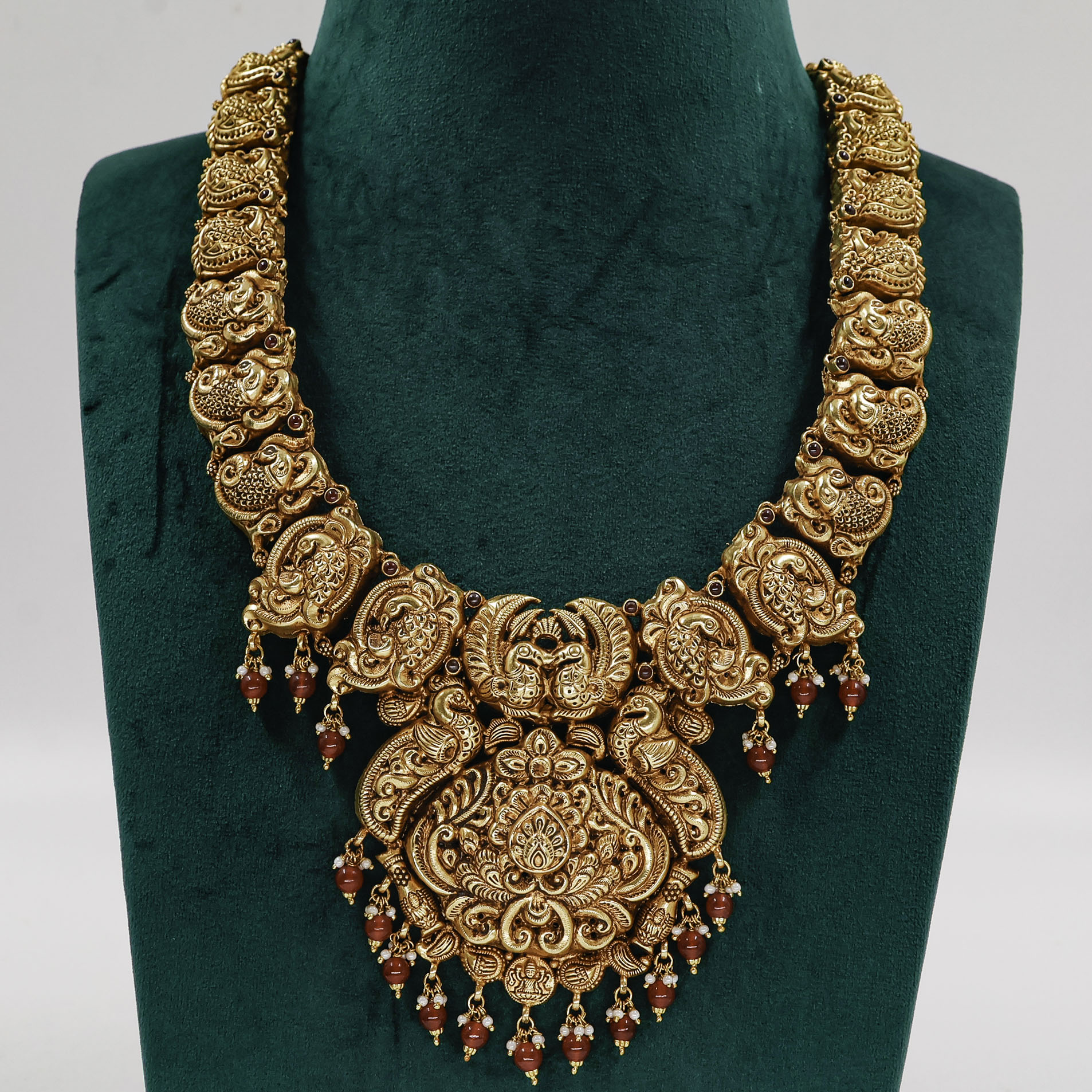 Gold Polished Silver Peacock Necklace