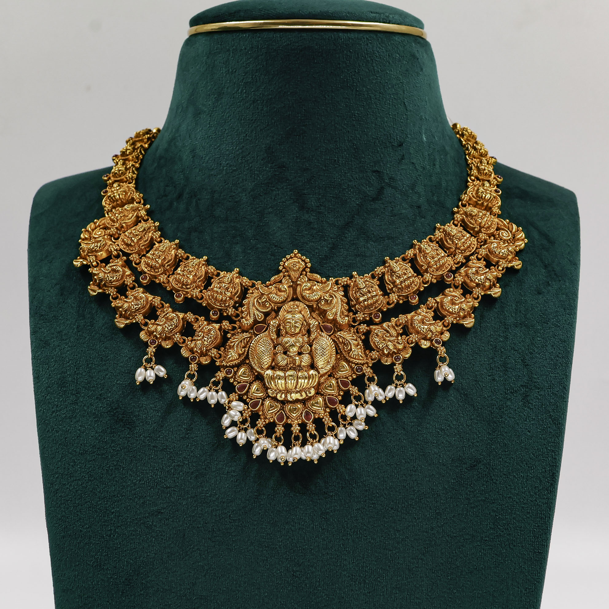 Gold Polished Silver Goddess Lakshmi Necklace