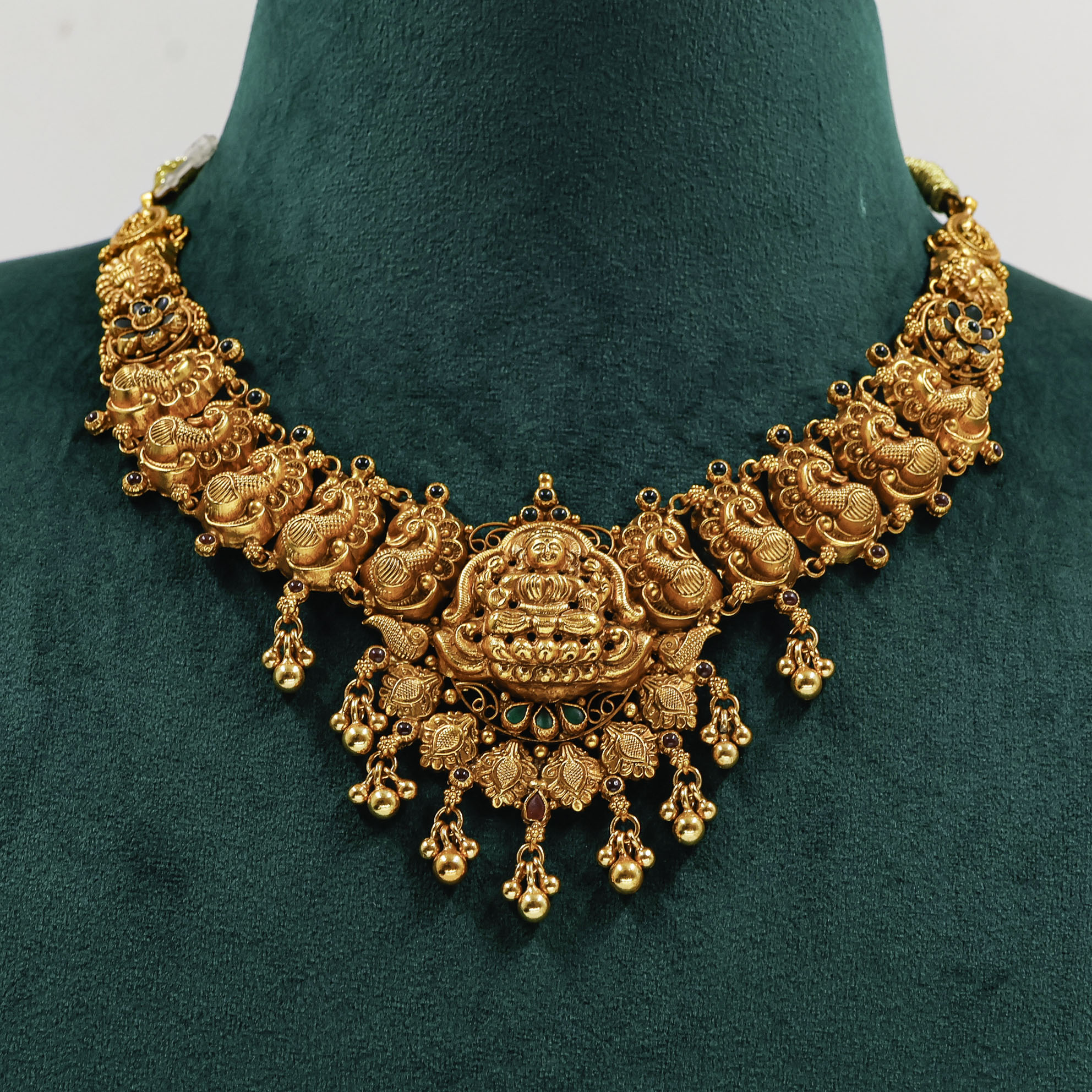 Gold Polished Silver Temple Necklace