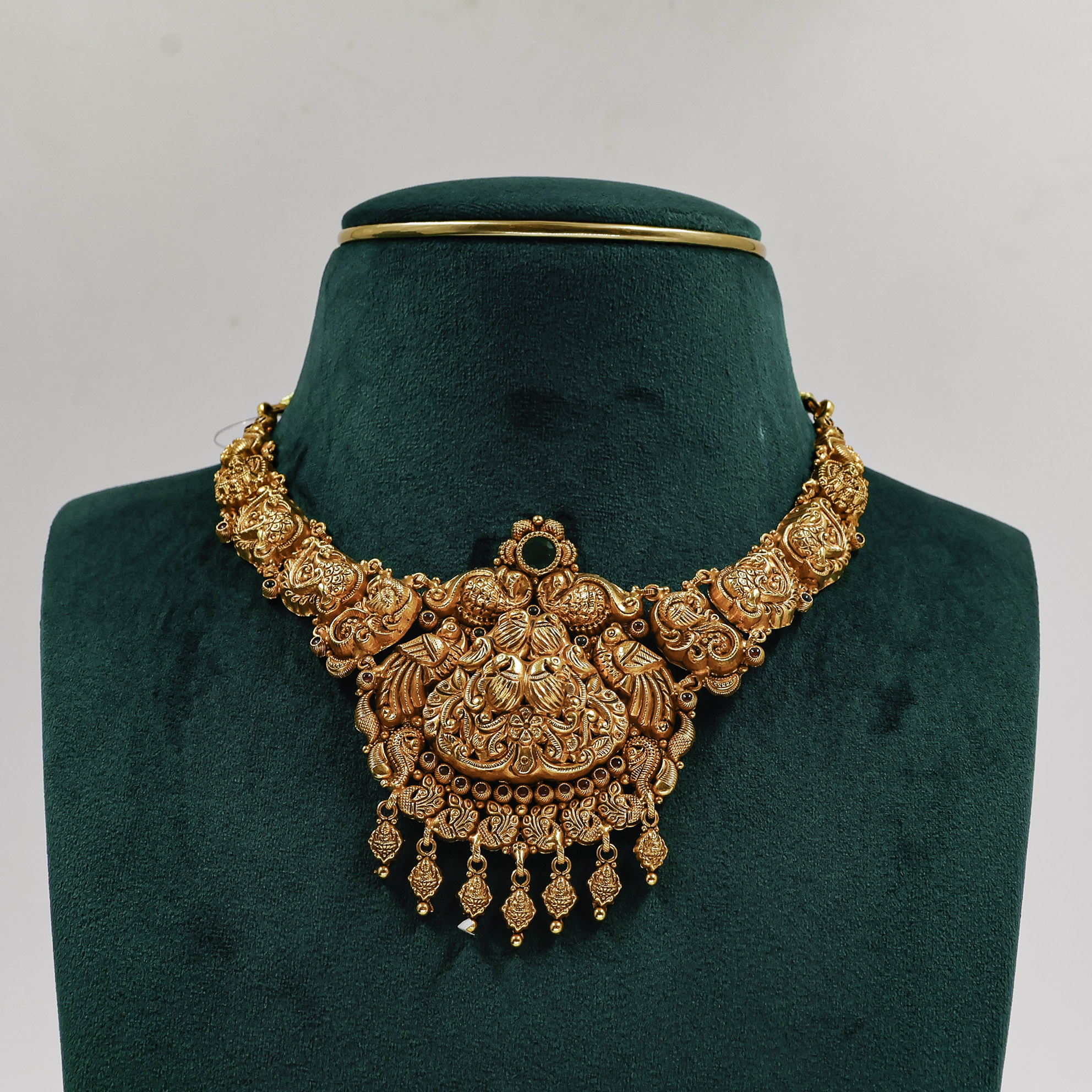 Gold Polished Silver Temple Necklace