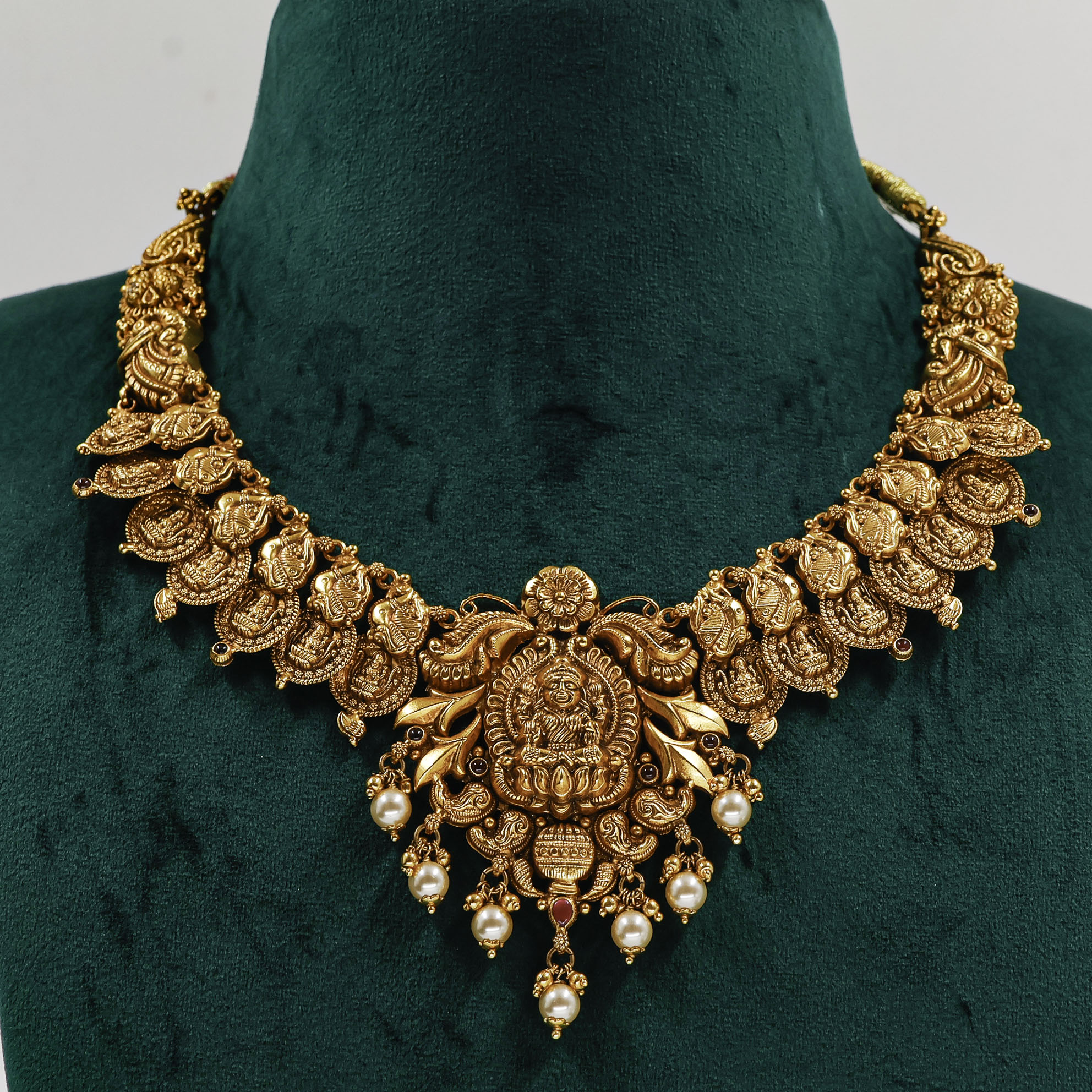 Gold Polished Silver Lakshmi Necklace