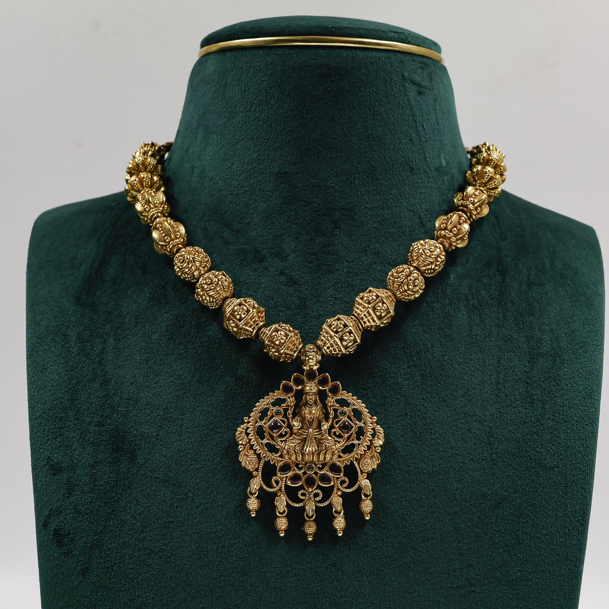 Gold Polished Silver Temple Necklace