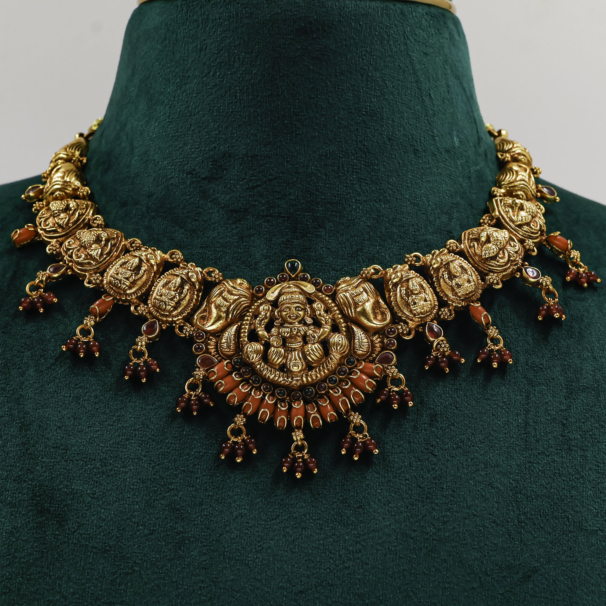 Gold Polished Silver Temple Necklace