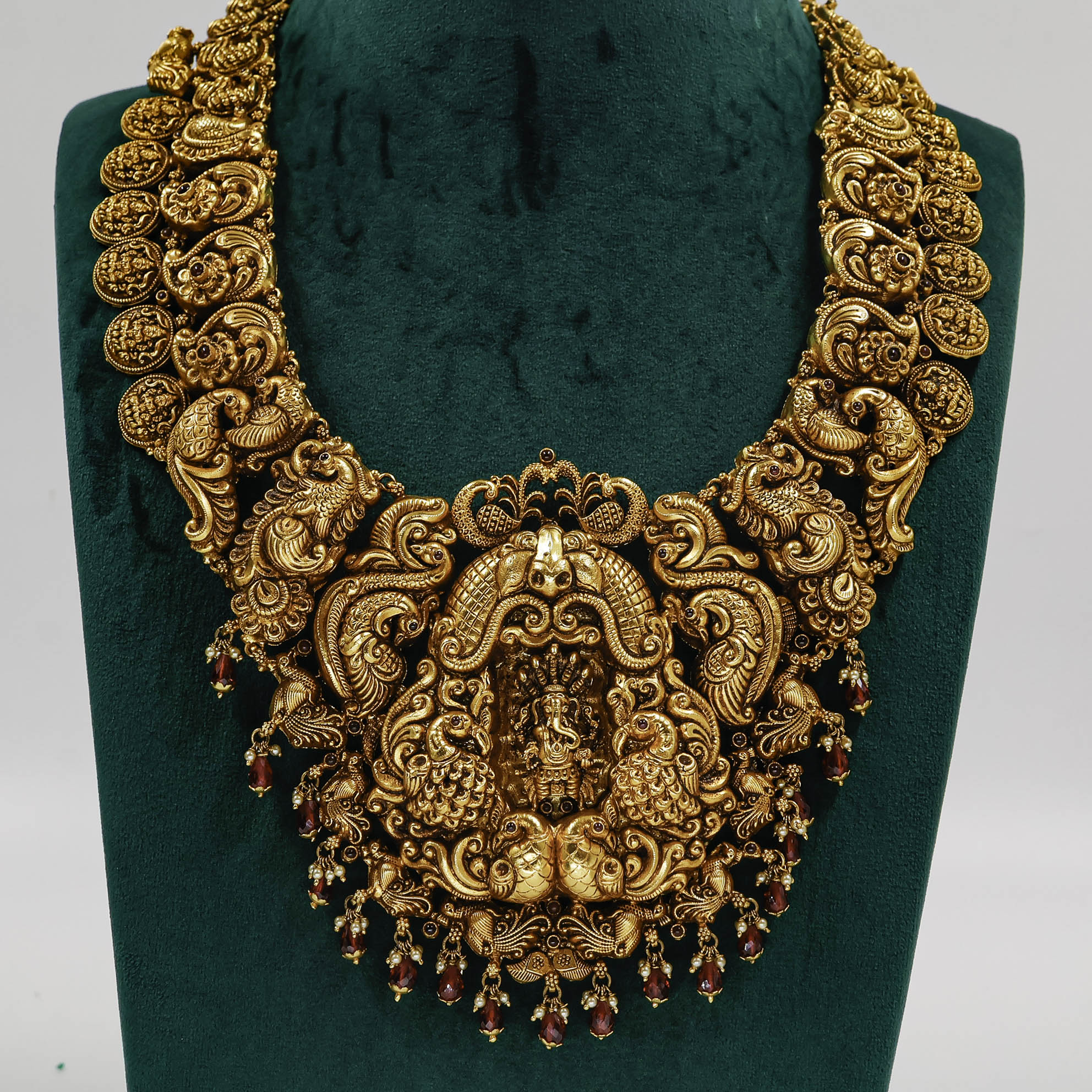 Gold Polished Silver Temple Necklace