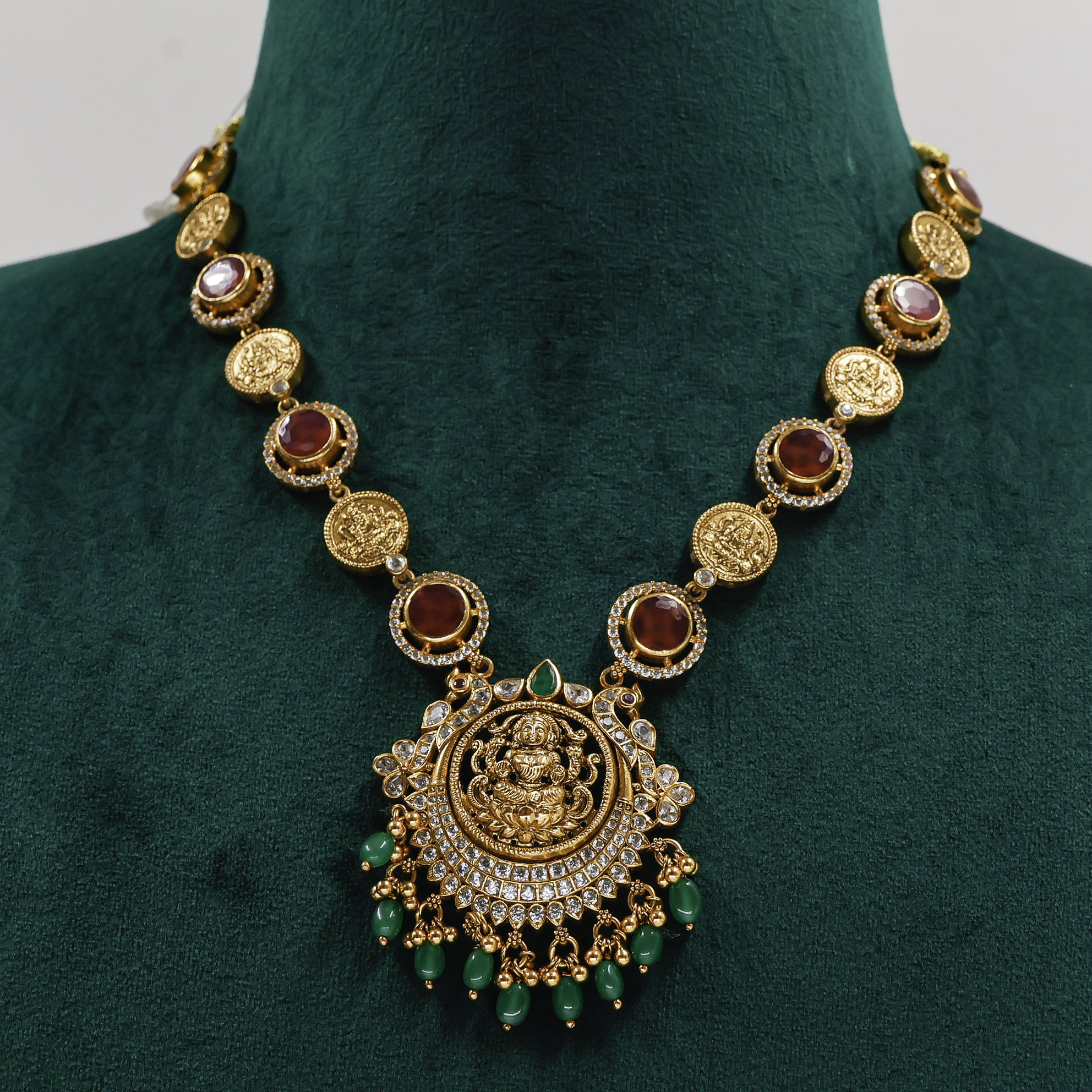 Gold Polished Silver Temple Necklace