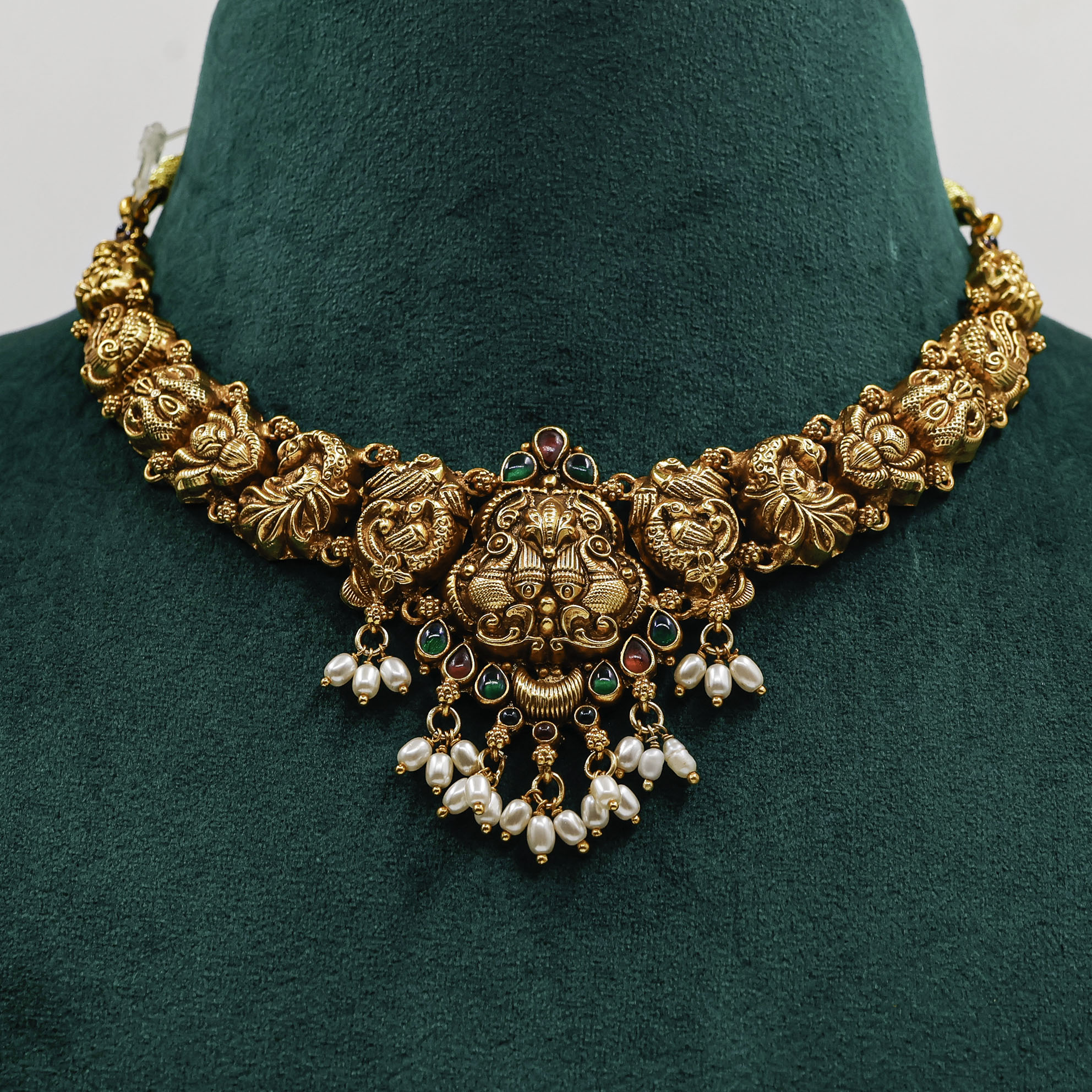 Gold Polished Silver Lakshmi Necklace