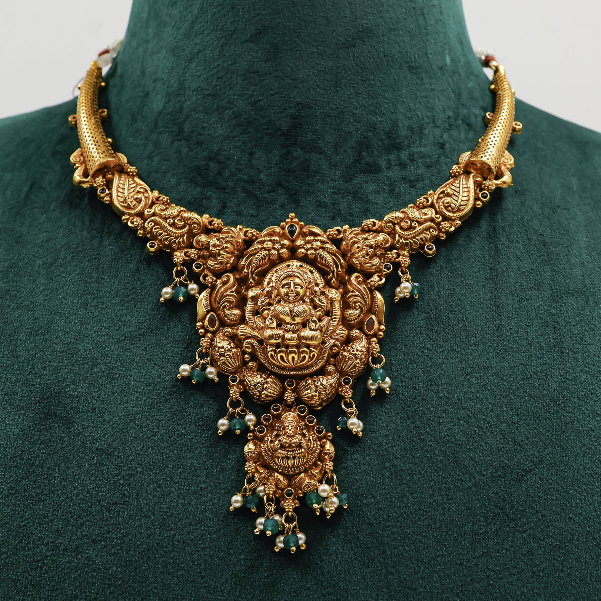 Emerald Gold Polished Silver Necklace