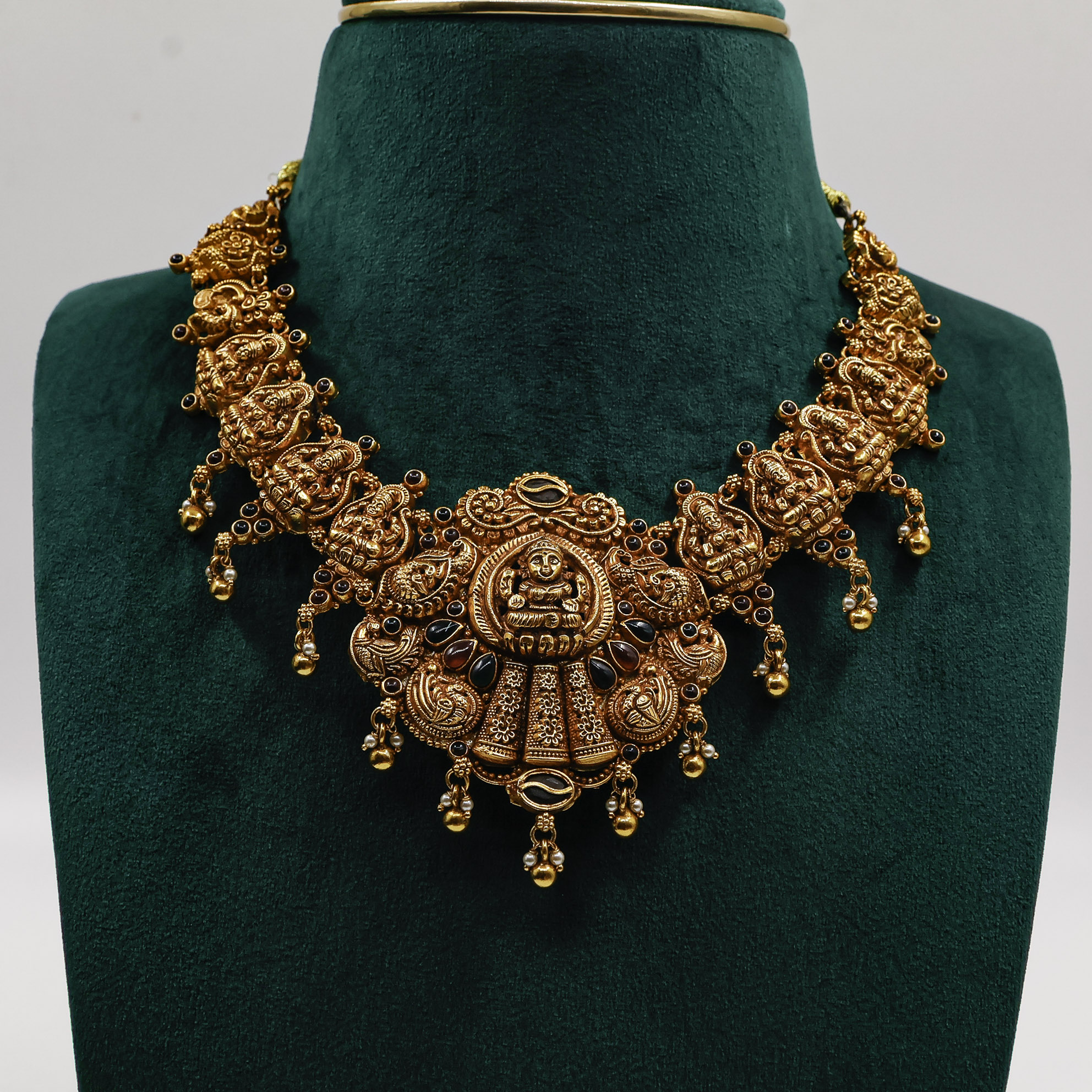 Lakshmi Gold Polished Silver Necklace