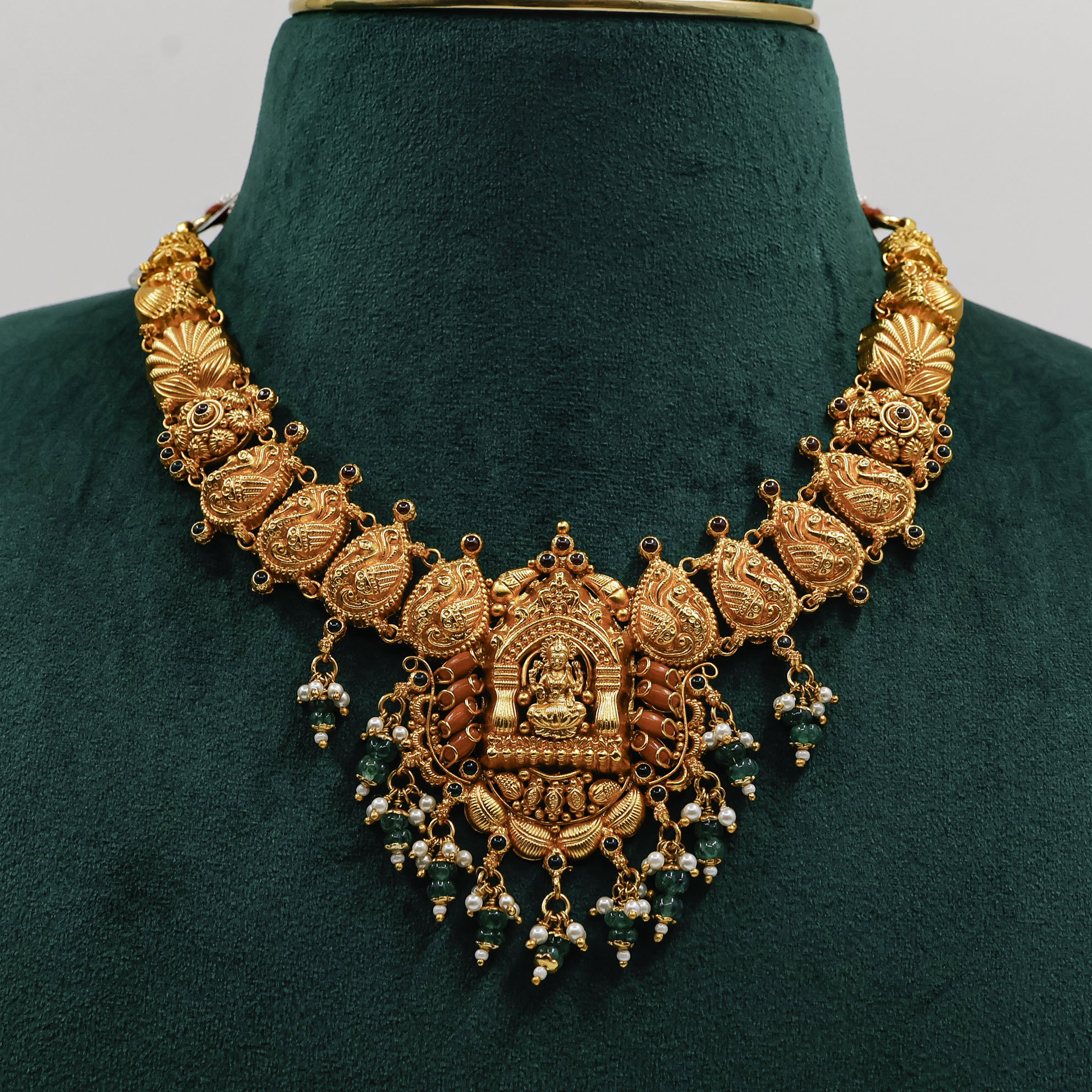 Gold Polished Silver Temple Necklace