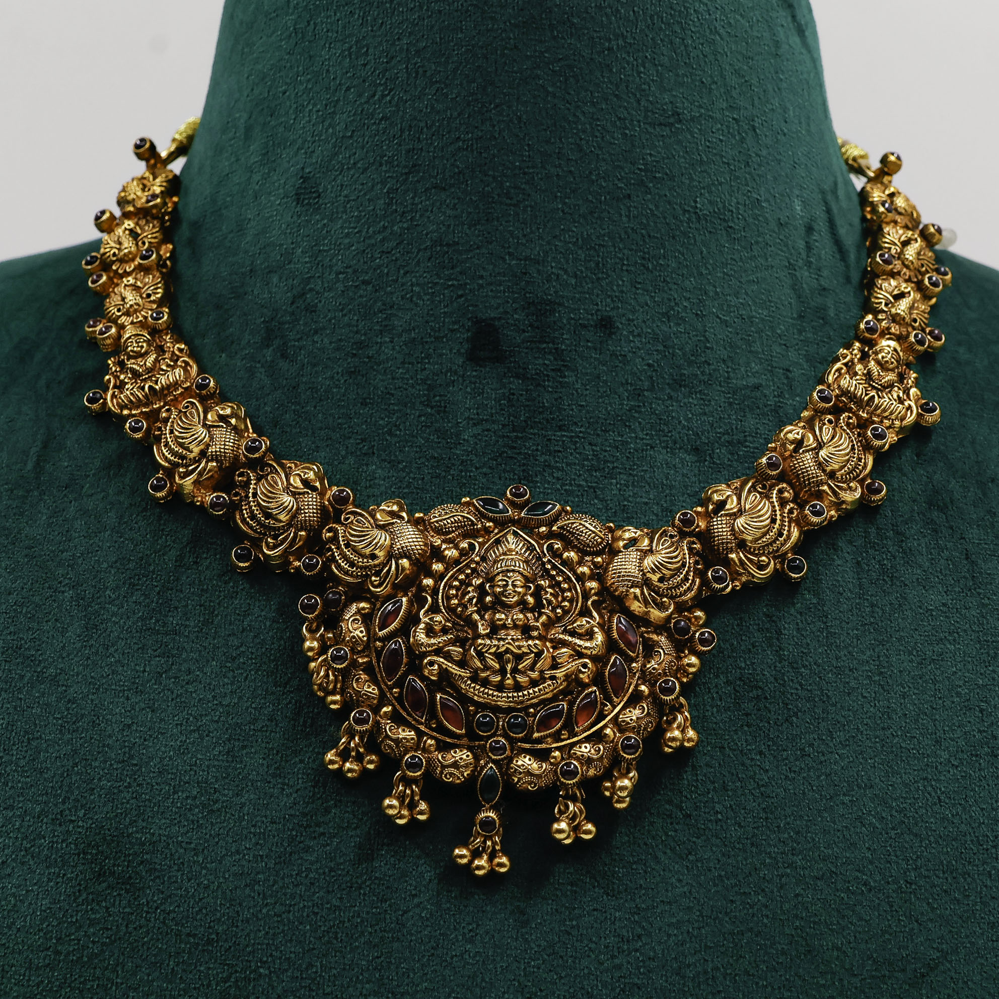 Gold Polished Silver Temple Necklace