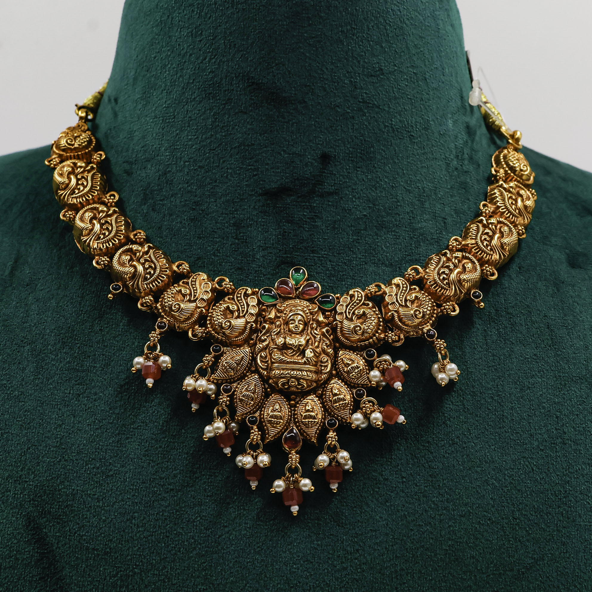 Gold Polished Silver Lakshmi Necklace