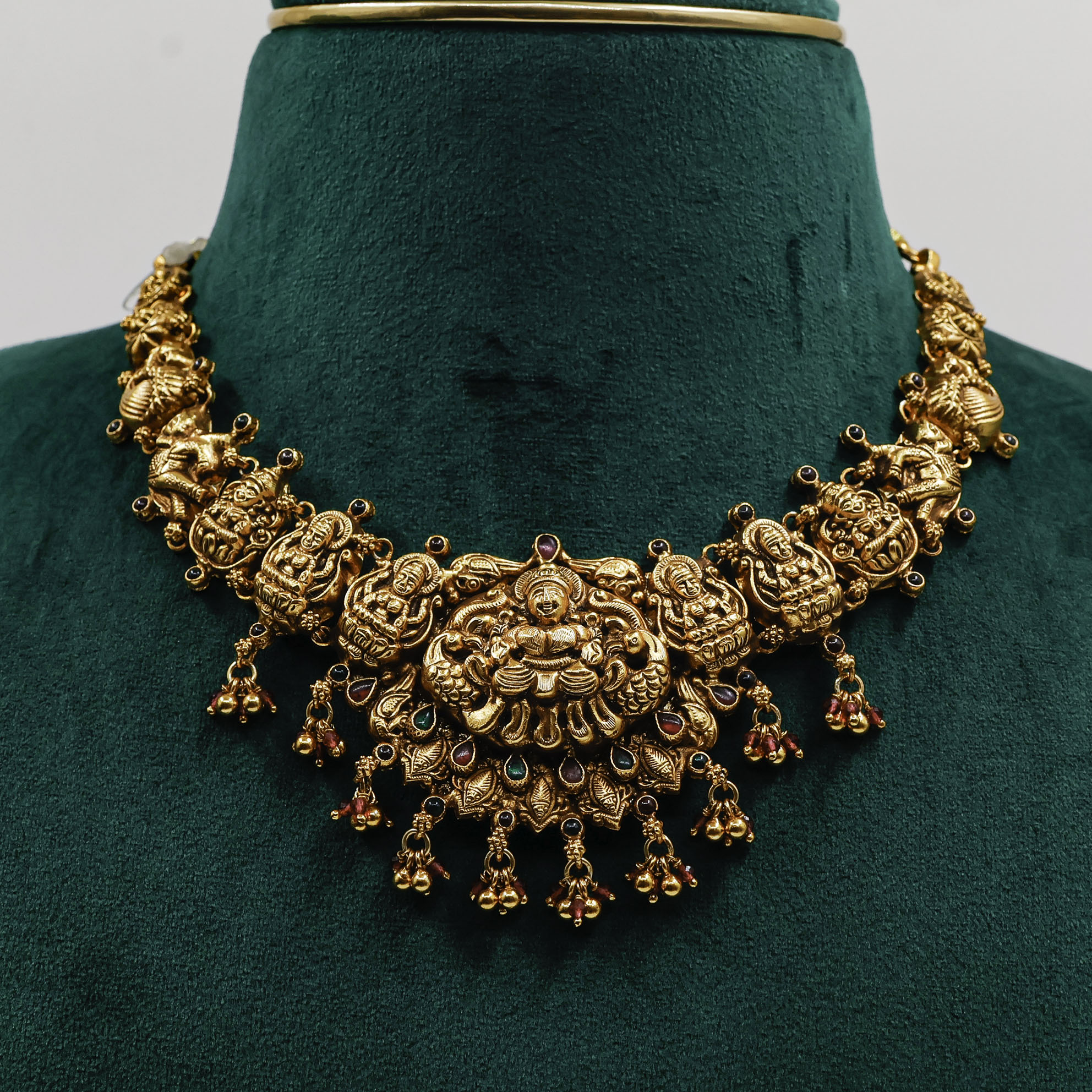Gold Polished Silver Laxmi Necklace