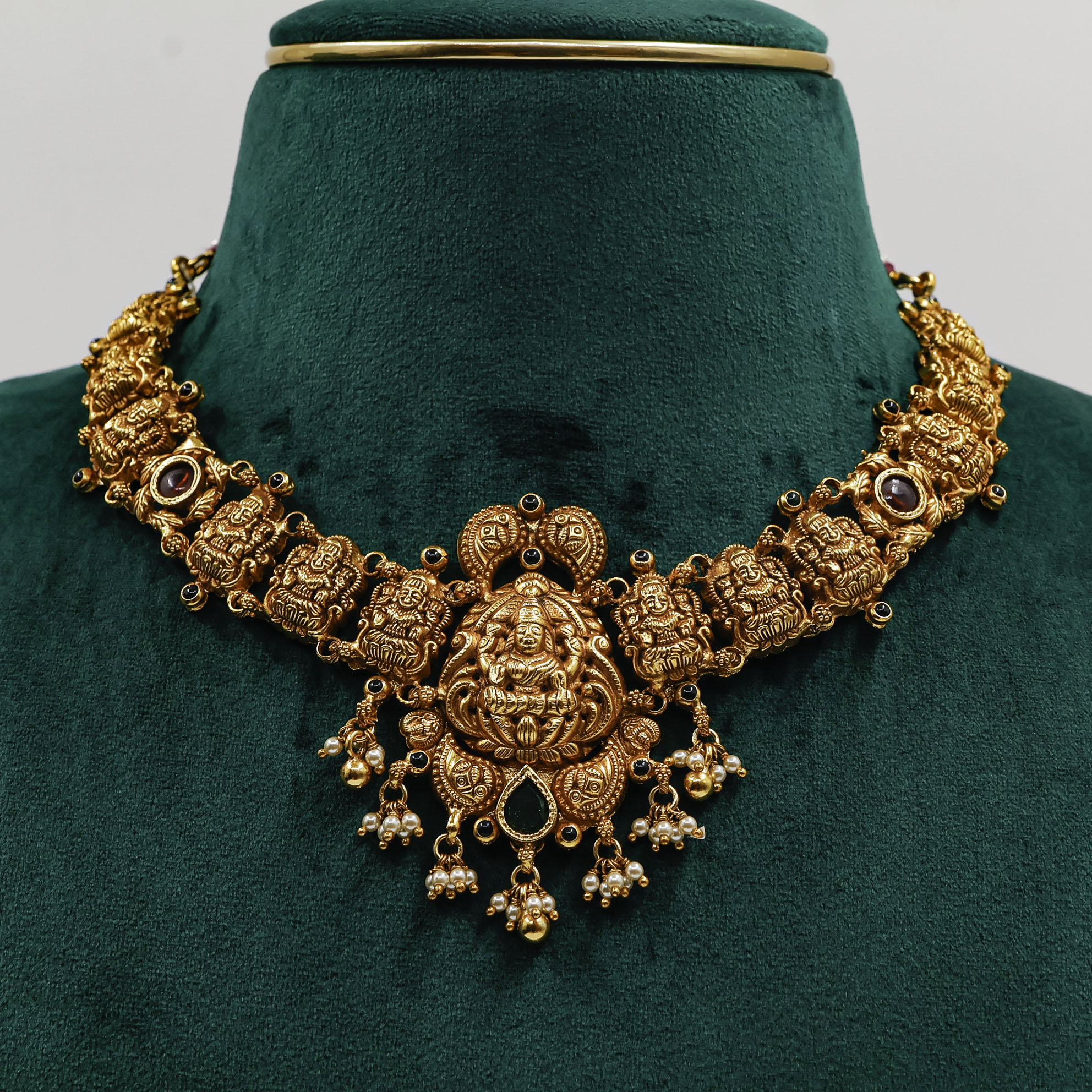 Gold Polished Silver Lakshmi Necklace