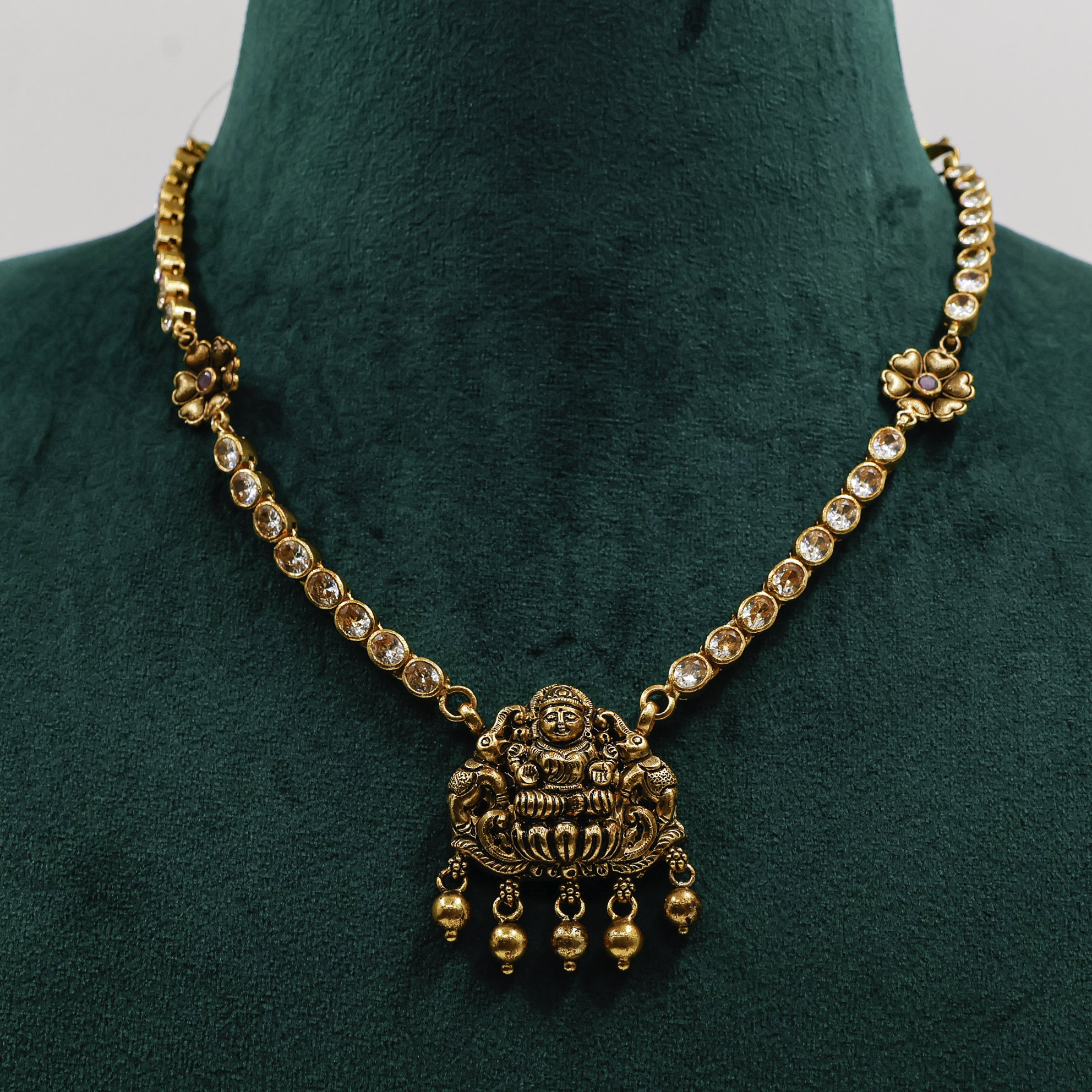 Gold Polished Silver Temple Necklace