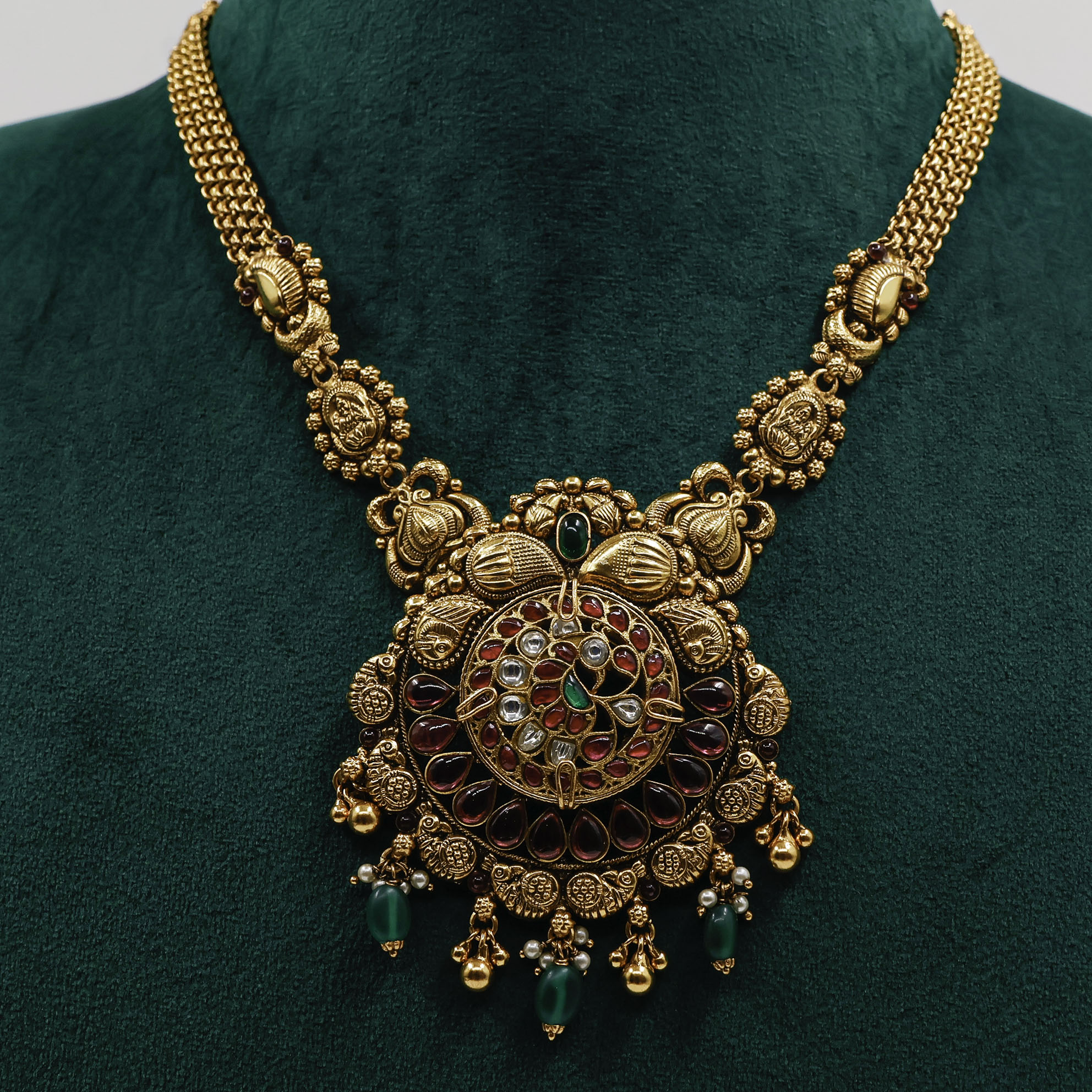 Gold Polished Silver Lakshmi Necklace