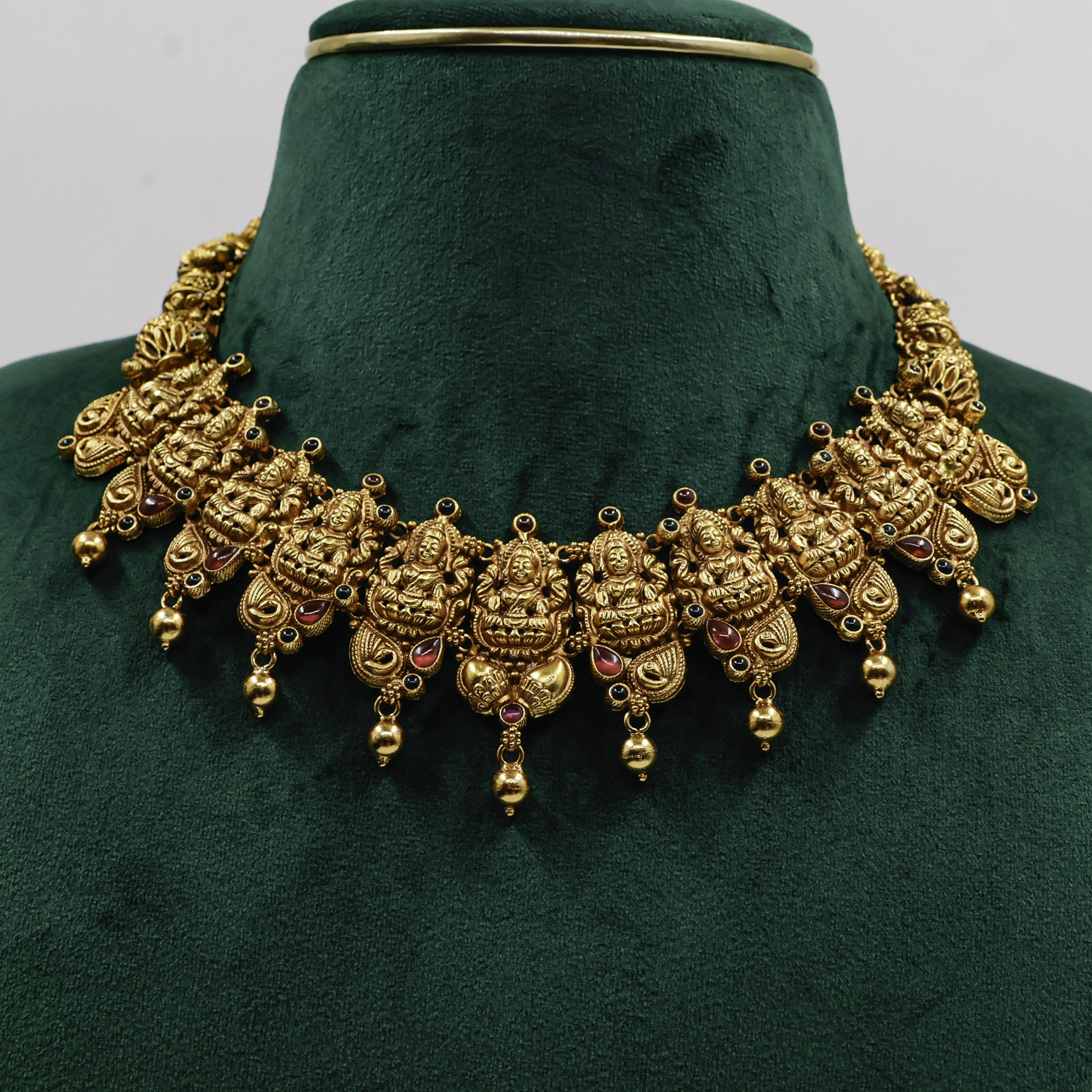 Gold Polished Silver Temple Necklace