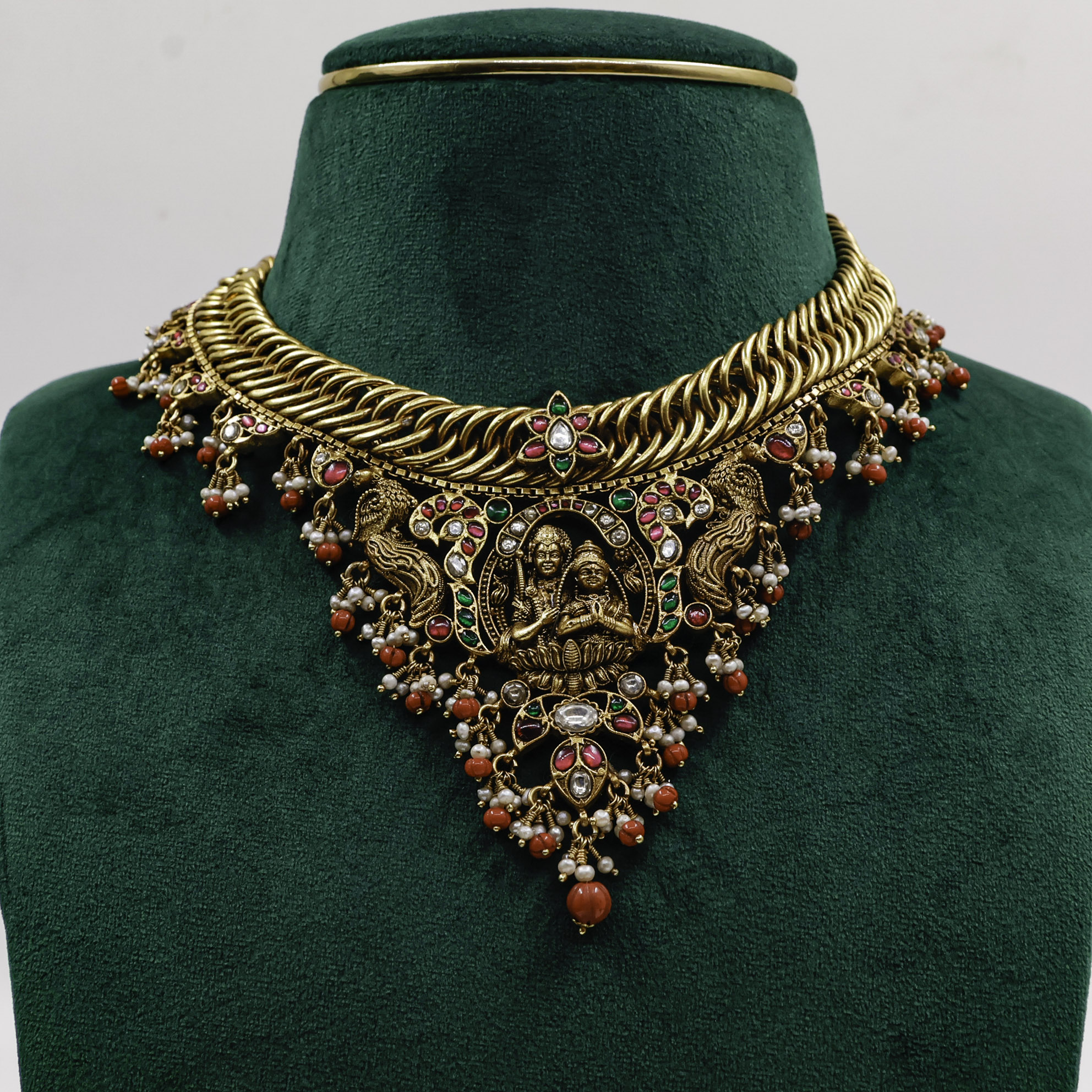 Gold Polished Silver Ruby Necklace