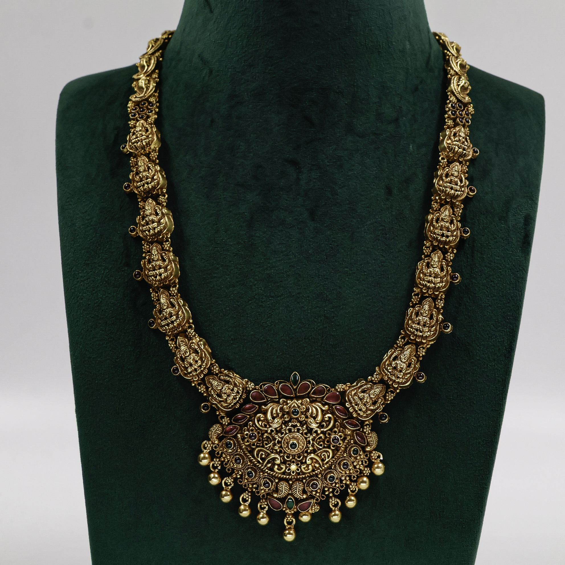 Gold Polished Silver Temple Necklace