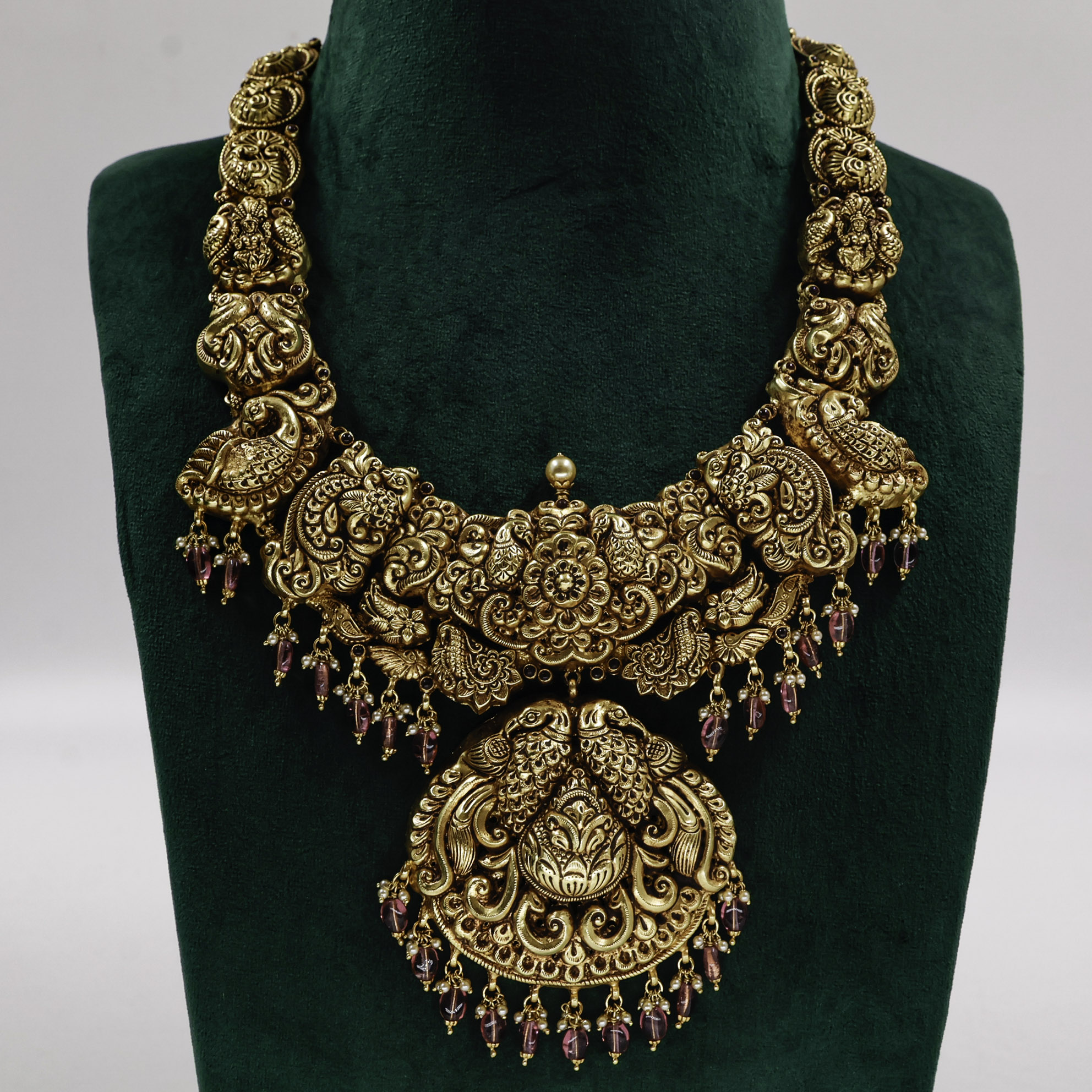 Gold Polished Silver Temple Necklace