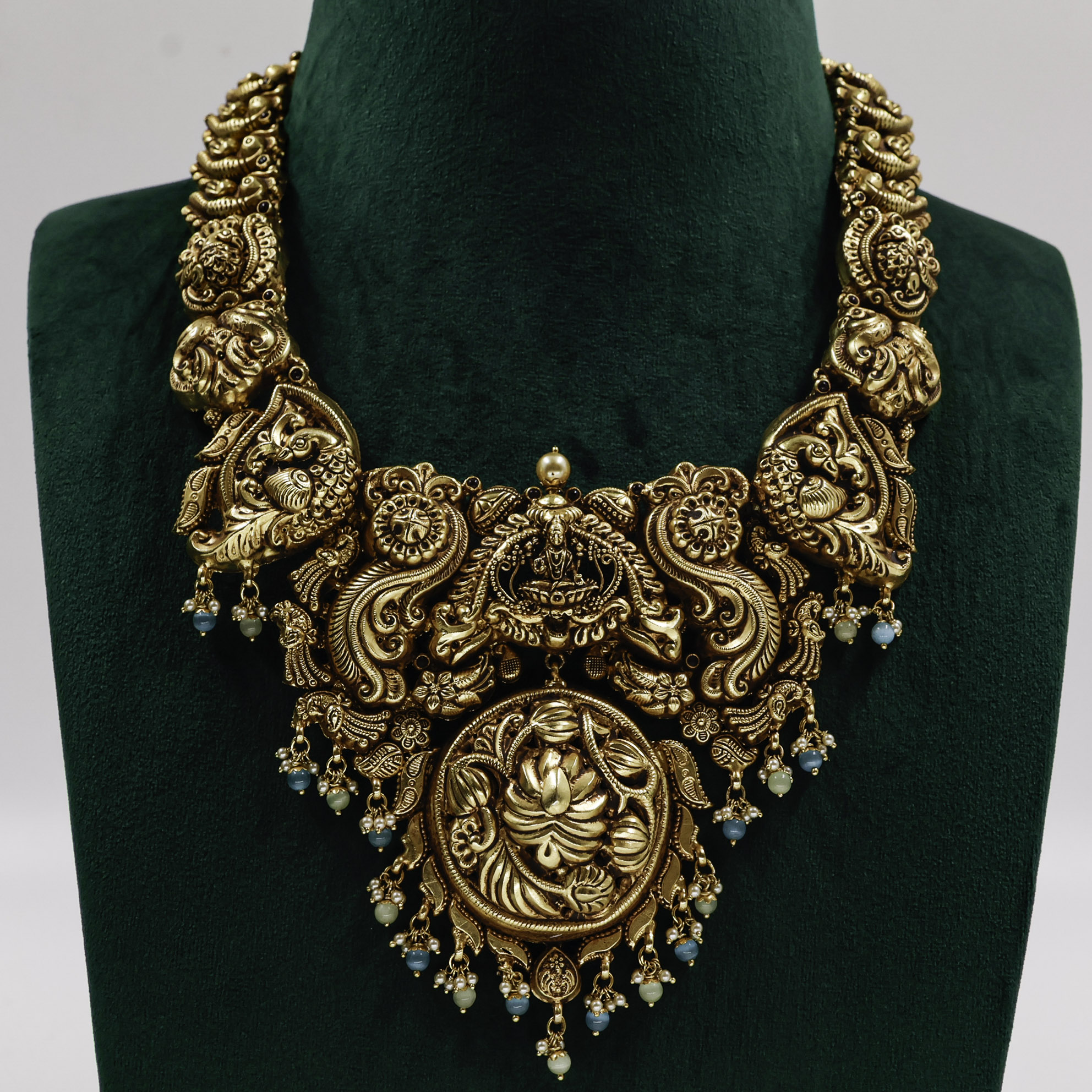 Gold Polished Silver Temple Necklace