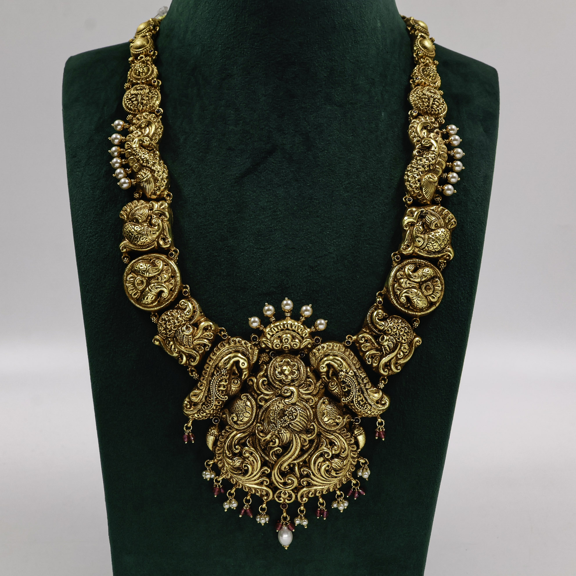 Gold Polished Silver Temple Necklace