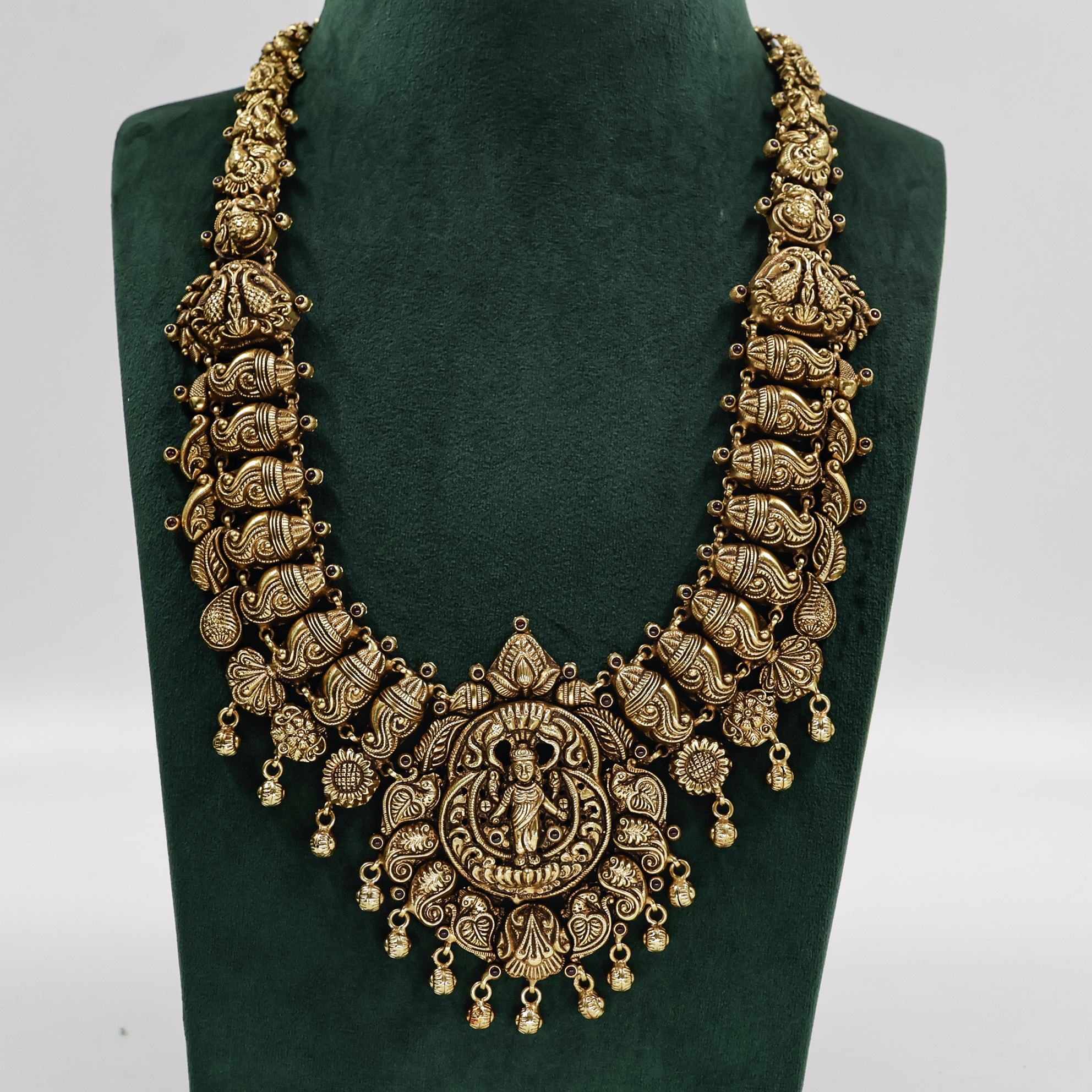 Gold Polished Silver Temple Necklace