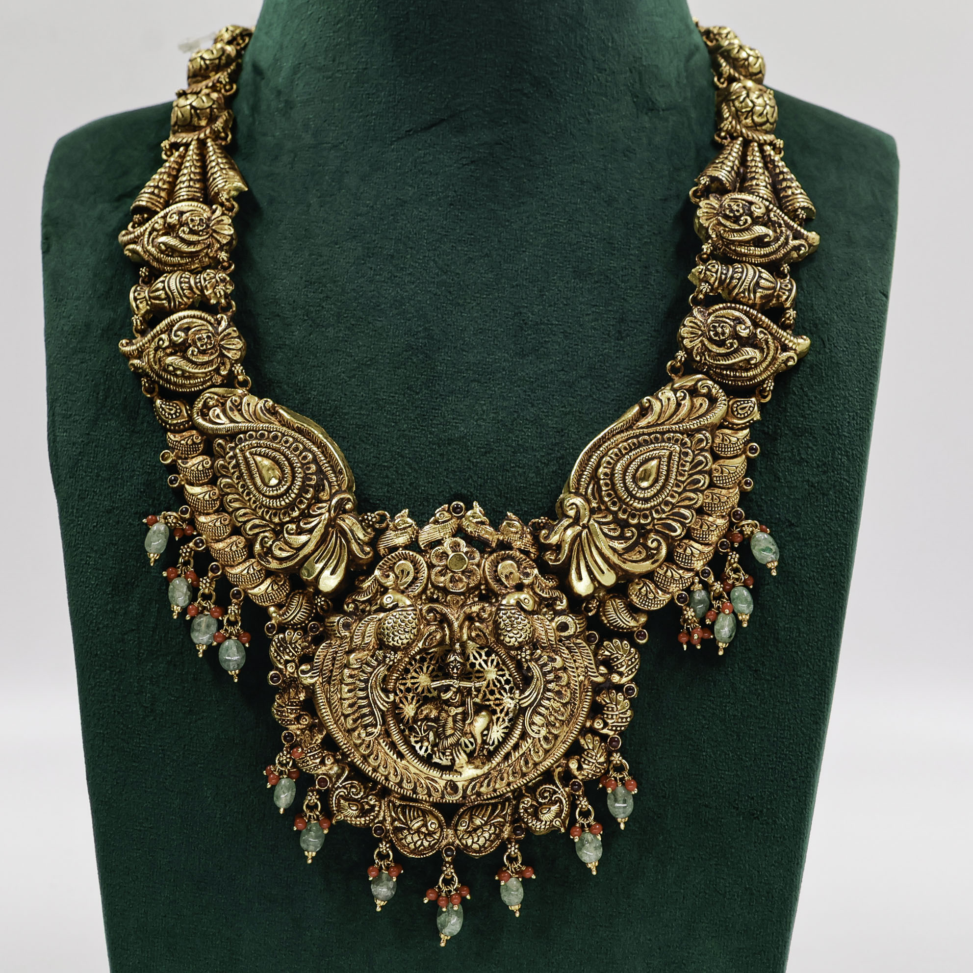 Gold Polished Silver Temple Necklace