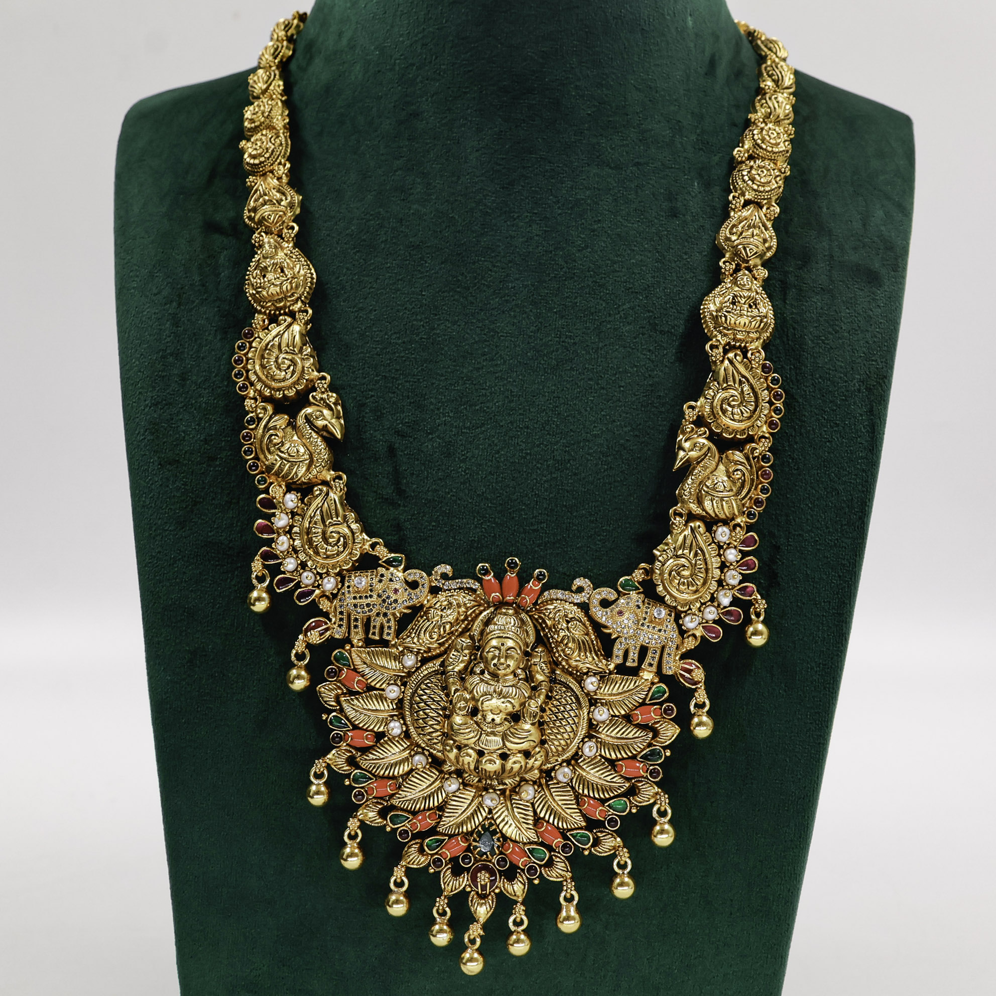 Gold Polished Silver Temple Necklace