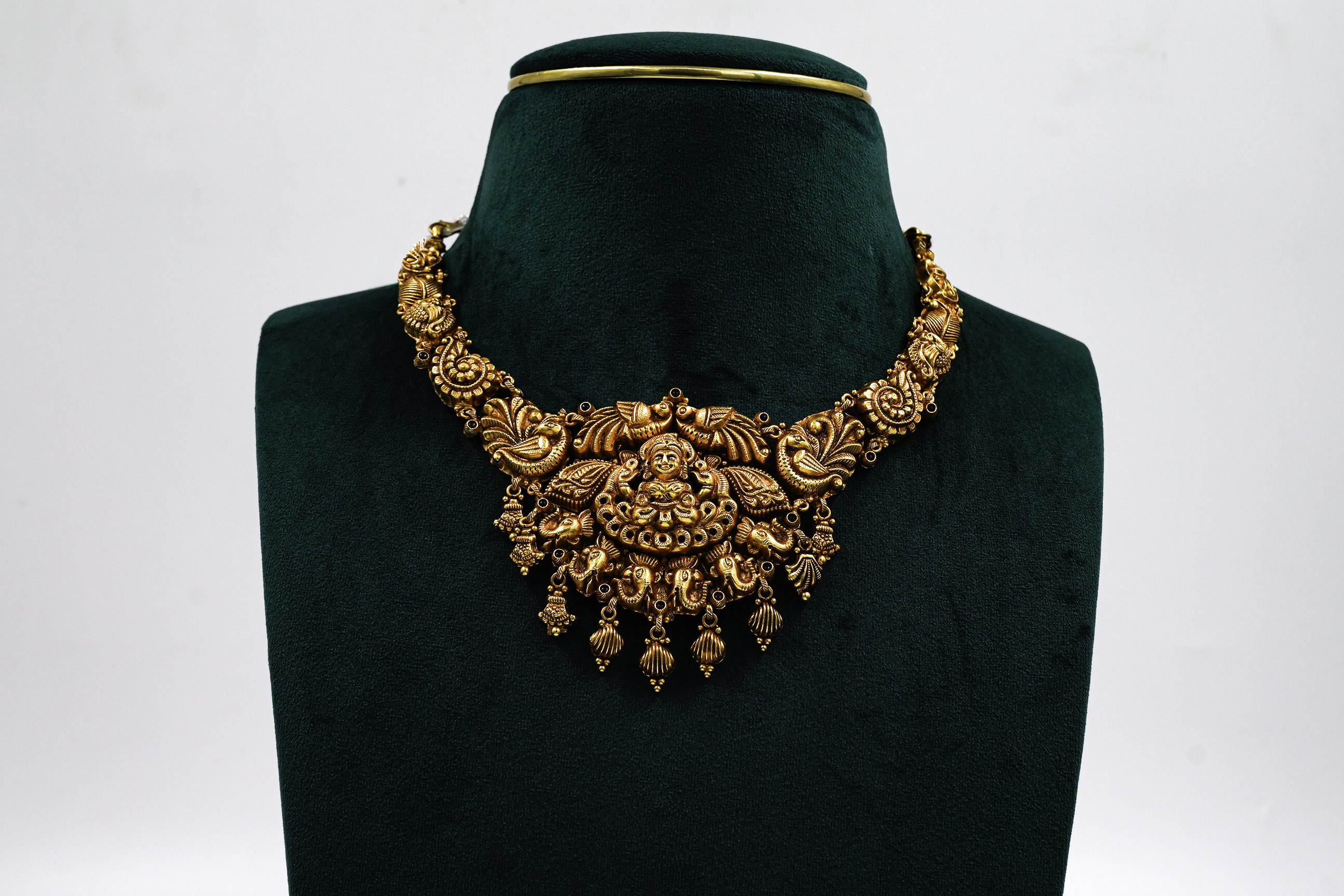 Gold Polished Silver Temple Necklace