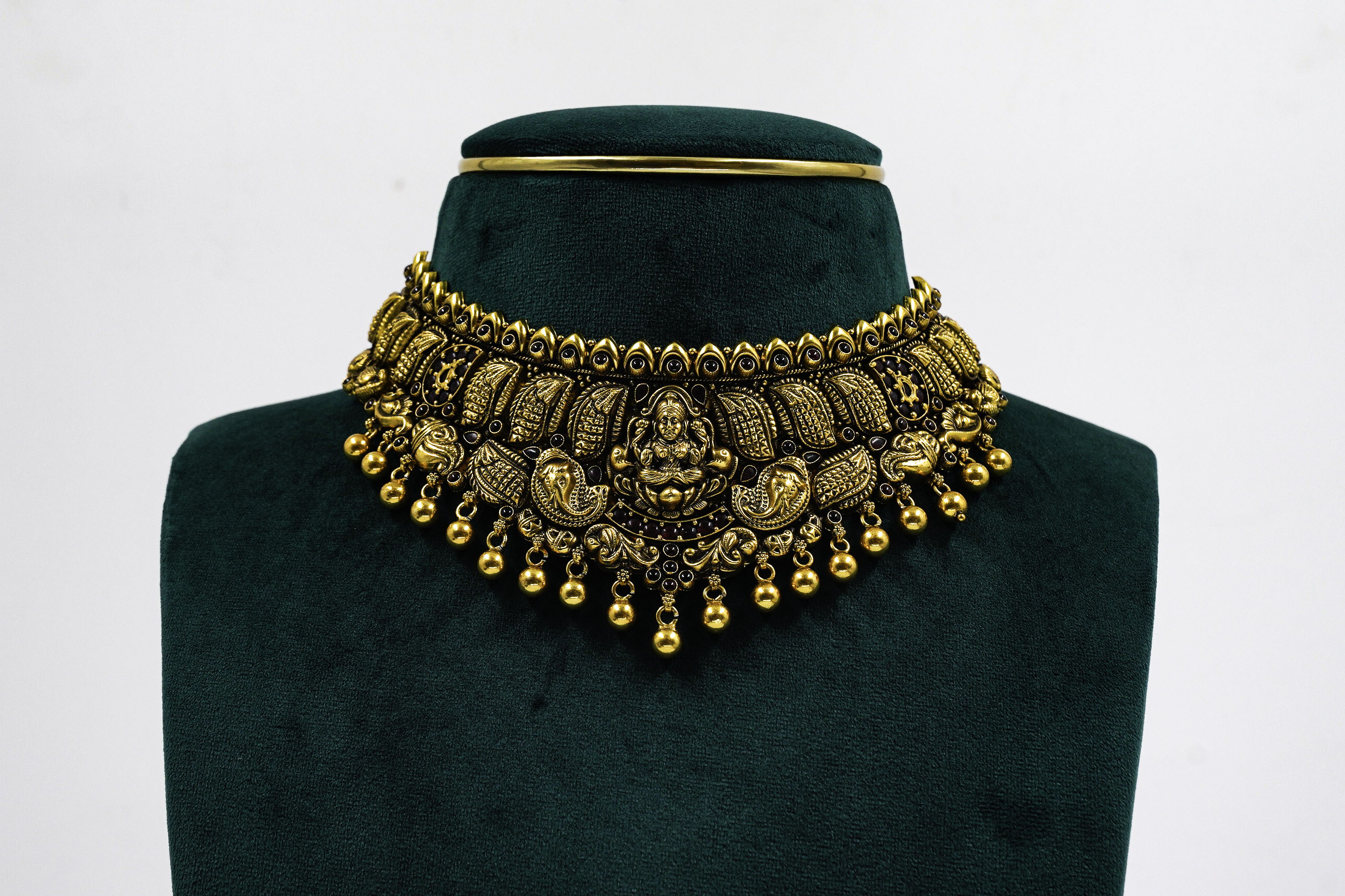 Raag Silver Jewellery - Gold Polished Silver Temple Necklace