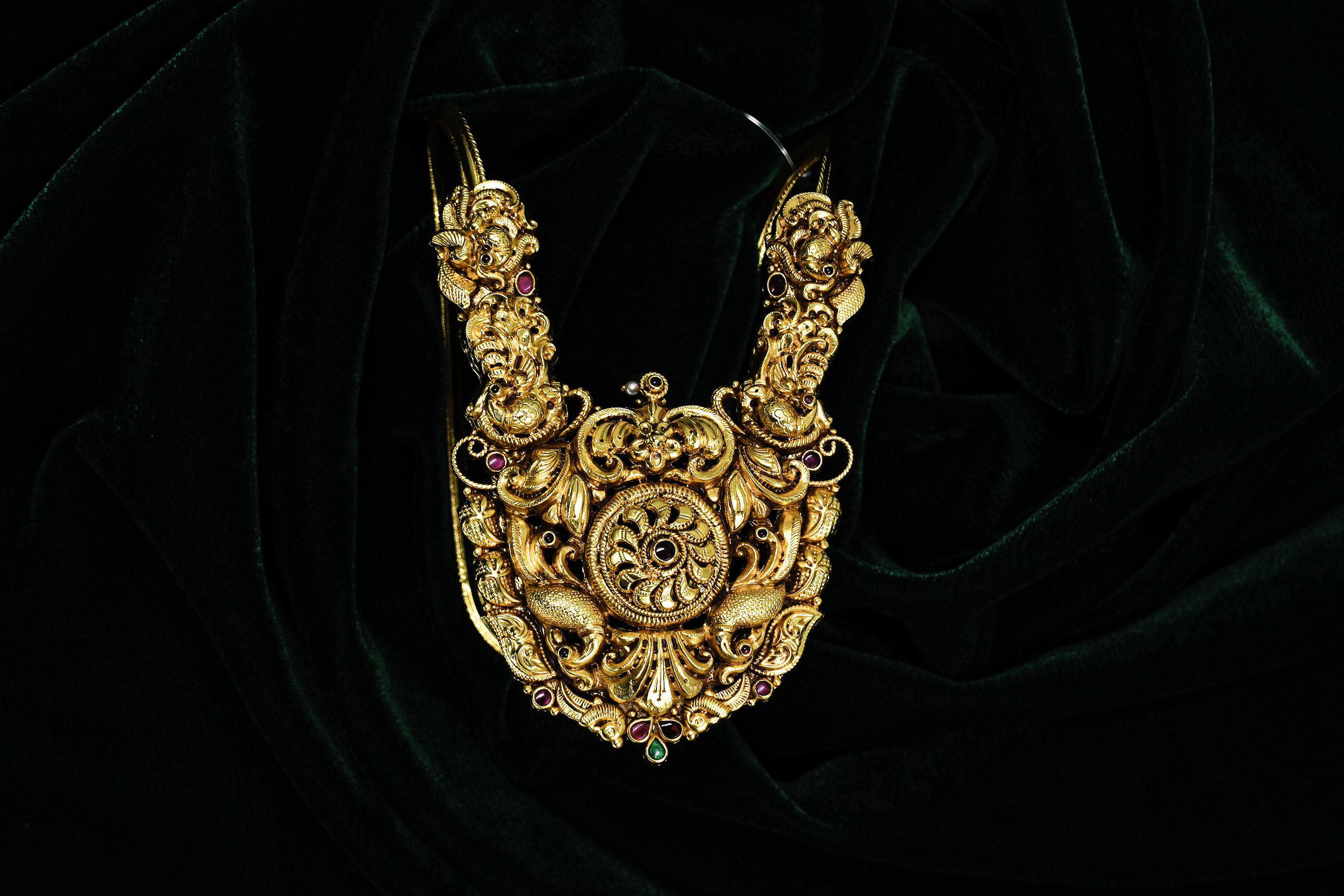 Raag Silver Jewellery - Gold Polished Silver Temple Pendant