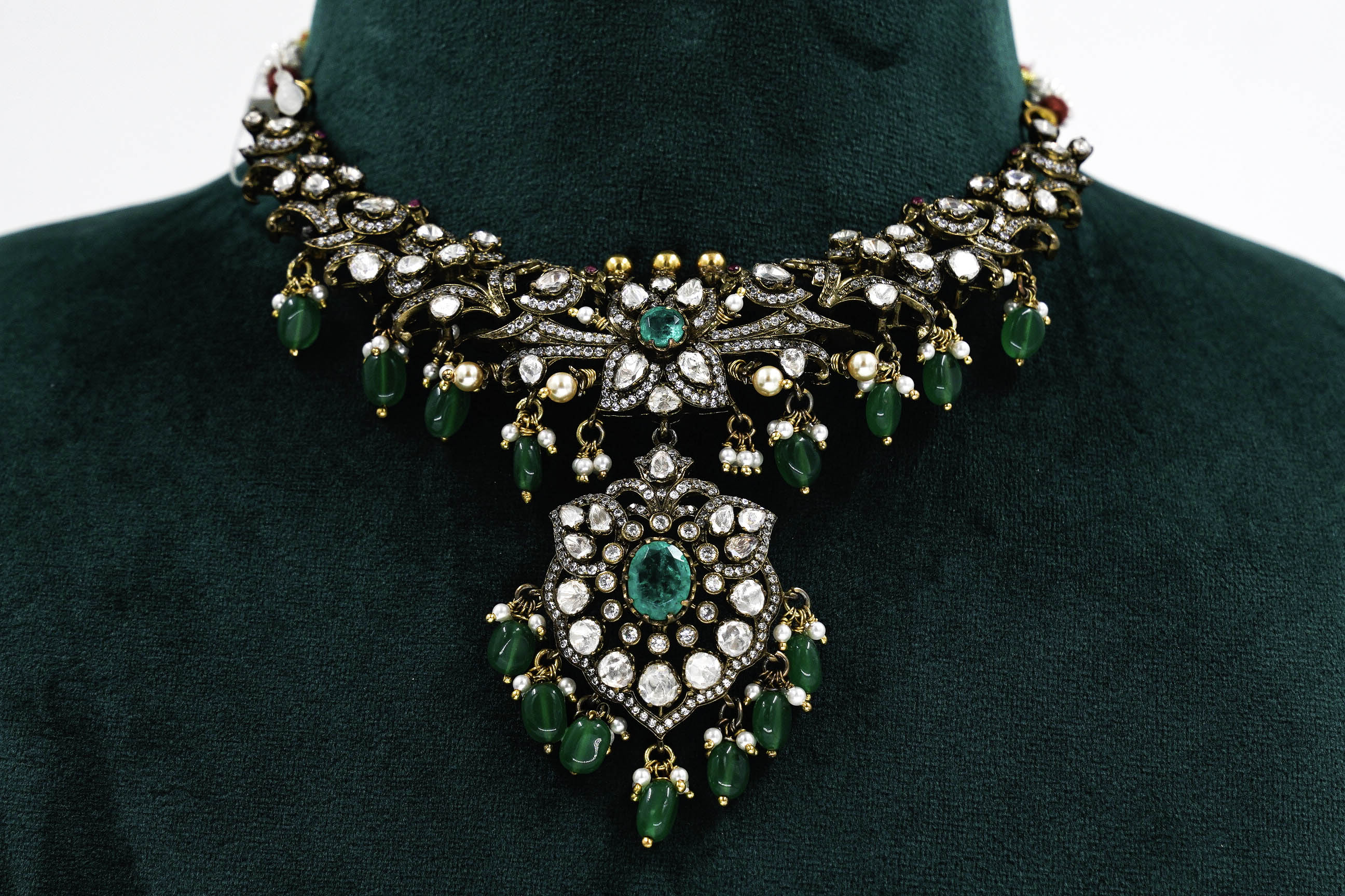 Raag Silver Jewellery - Emerald Silver Necklace