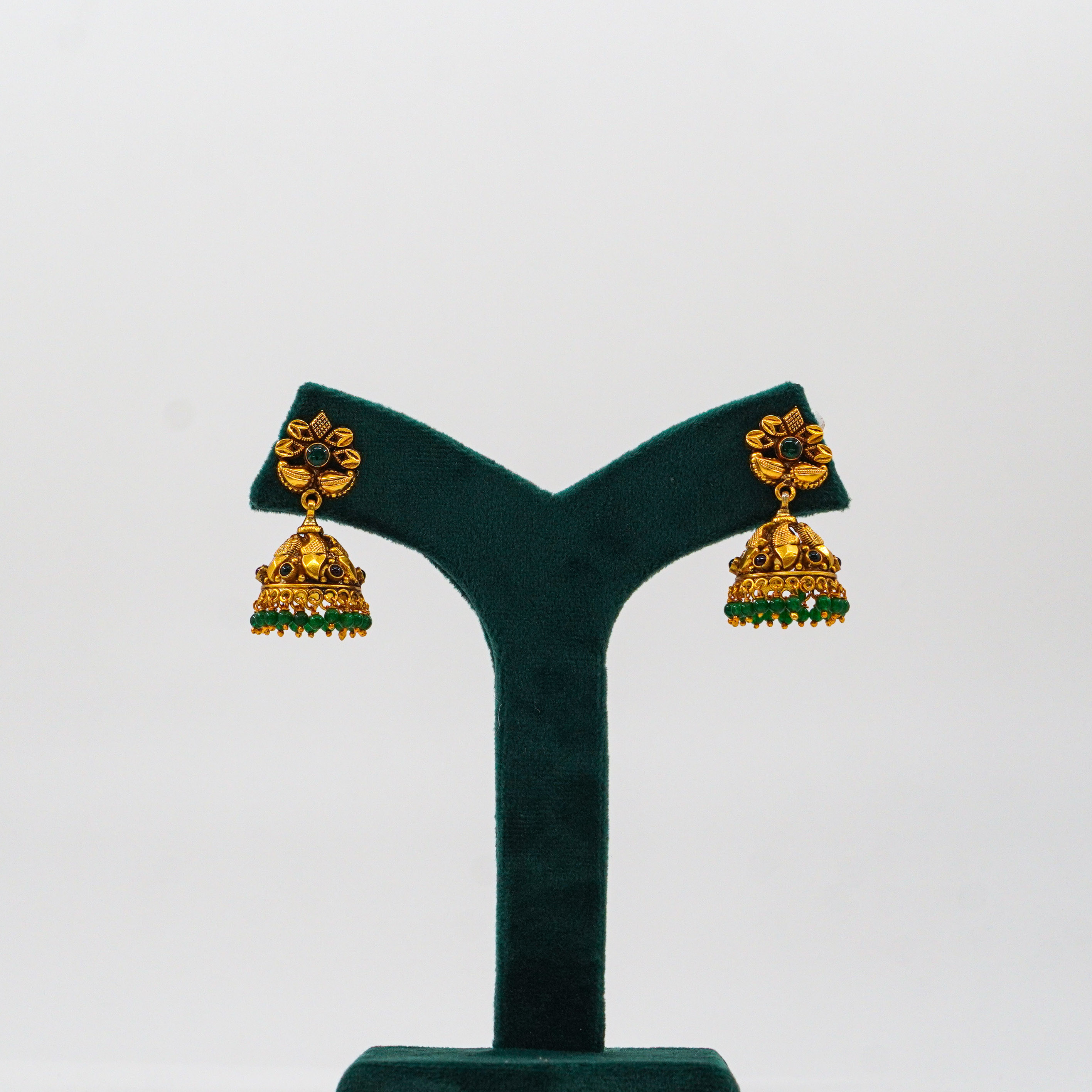Raag Silver Jewellery Basheerbagh - Green Bead Jhumkas
