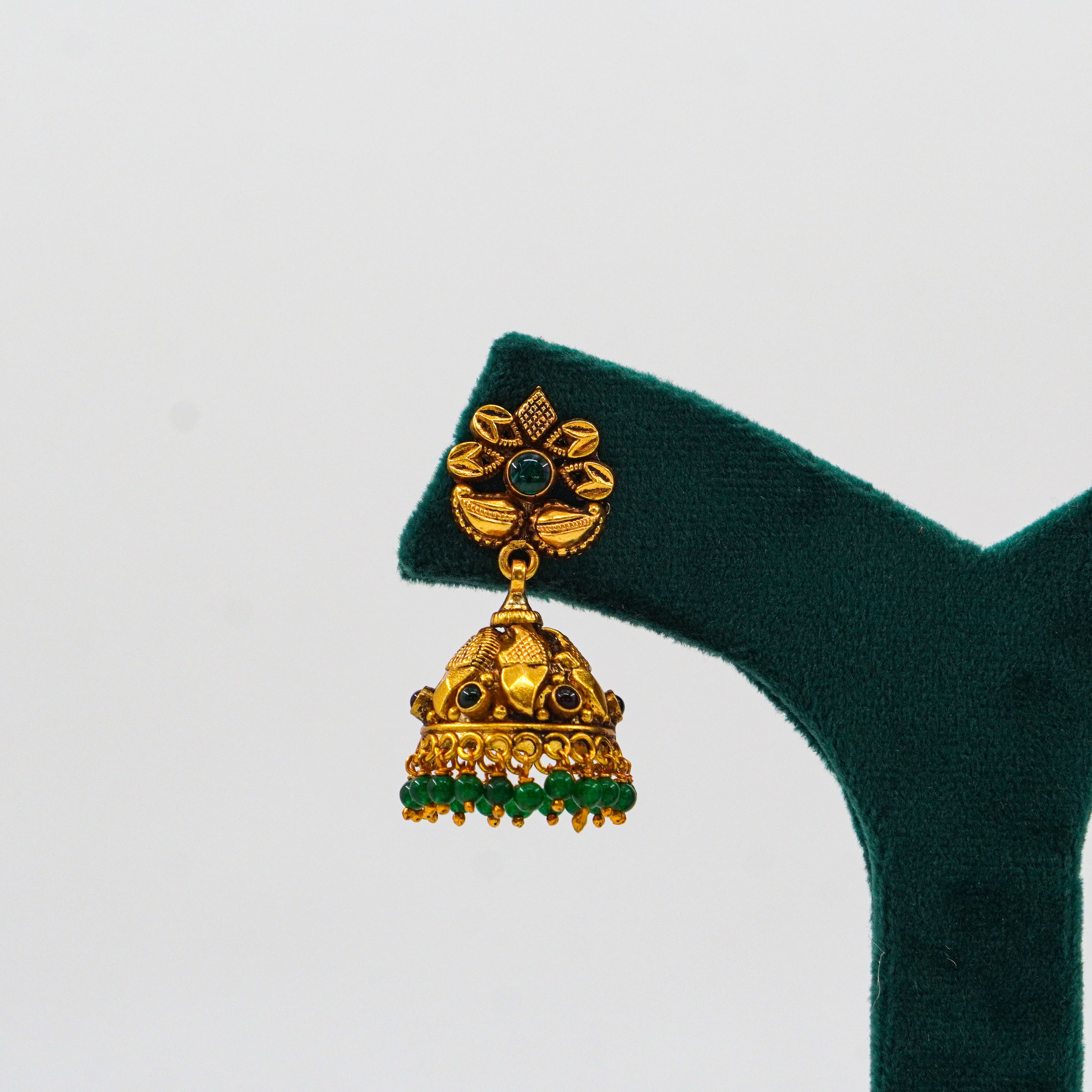 Raag Silver Jewellery Basheerbagh - Green Bead Jhumkas