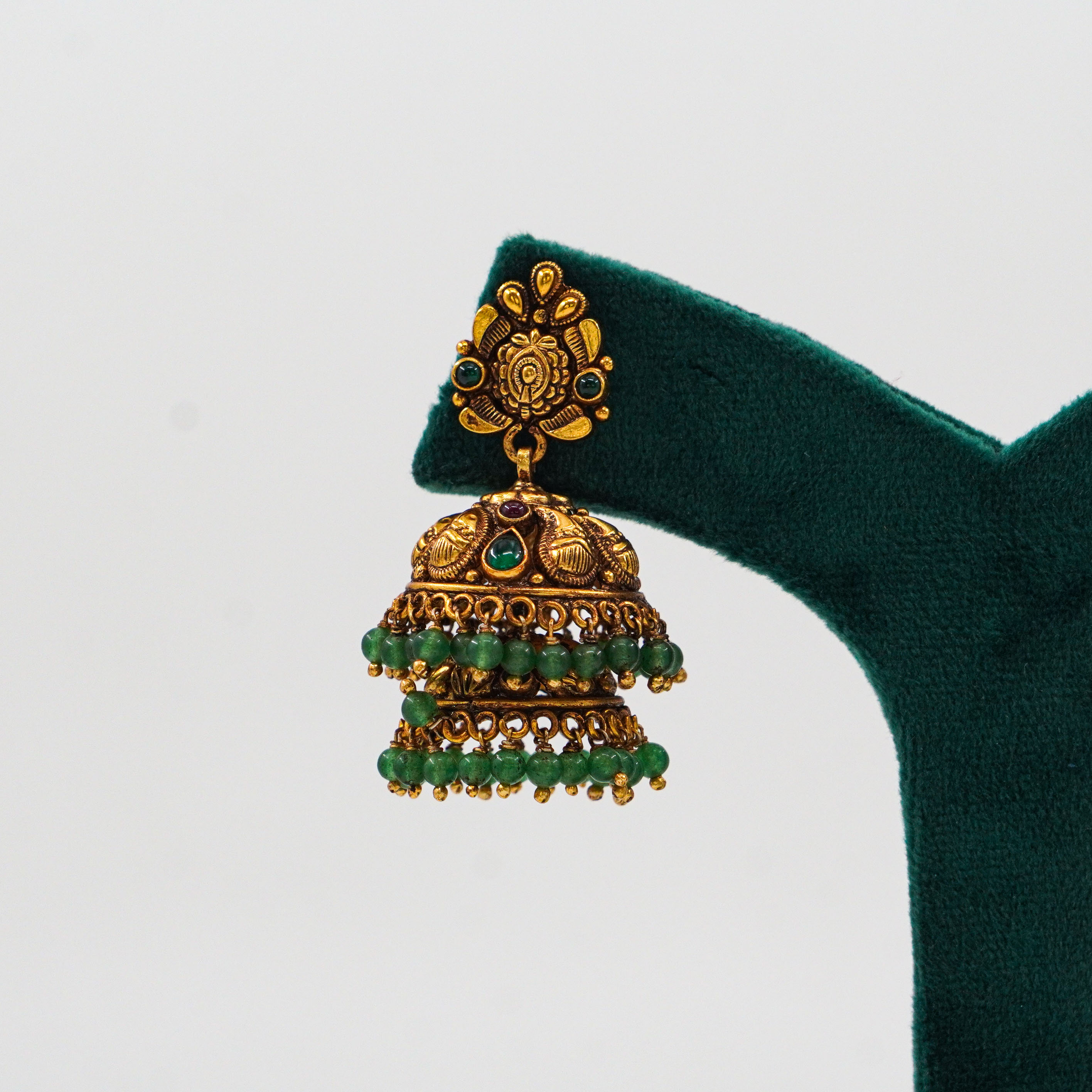 Raag Silver Jewellery Basheerbagh - Double Layered Green Bead Jhumkas