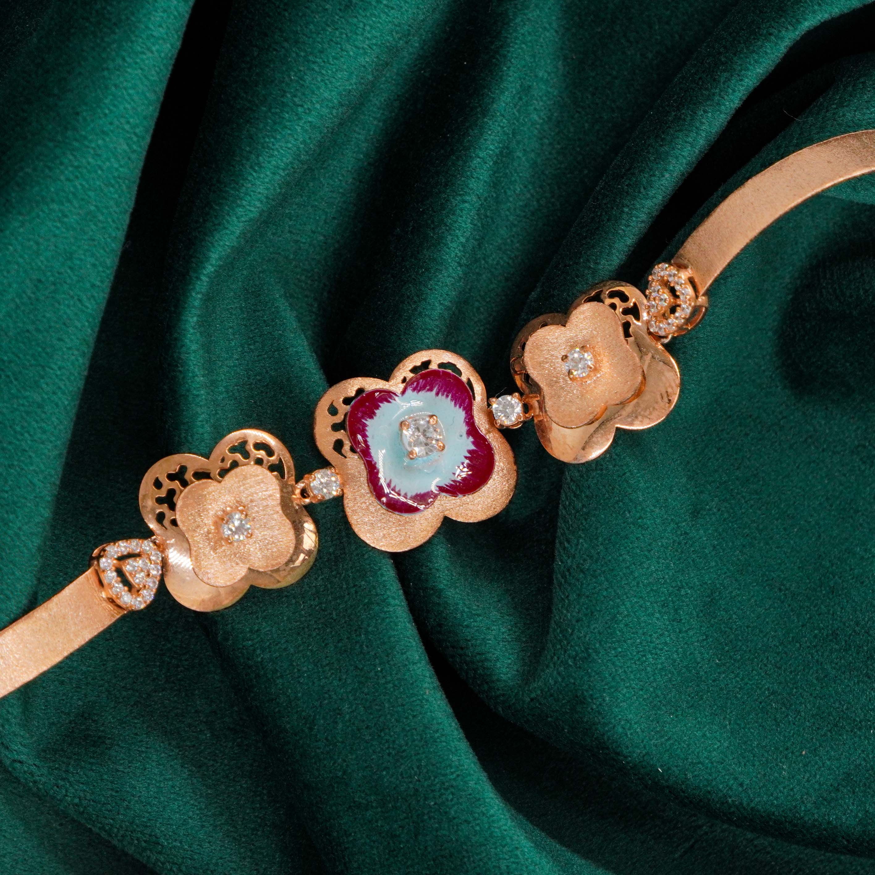 Raag Silver Jewellery Basheerbagh - Rose Gold Floral Bracelet