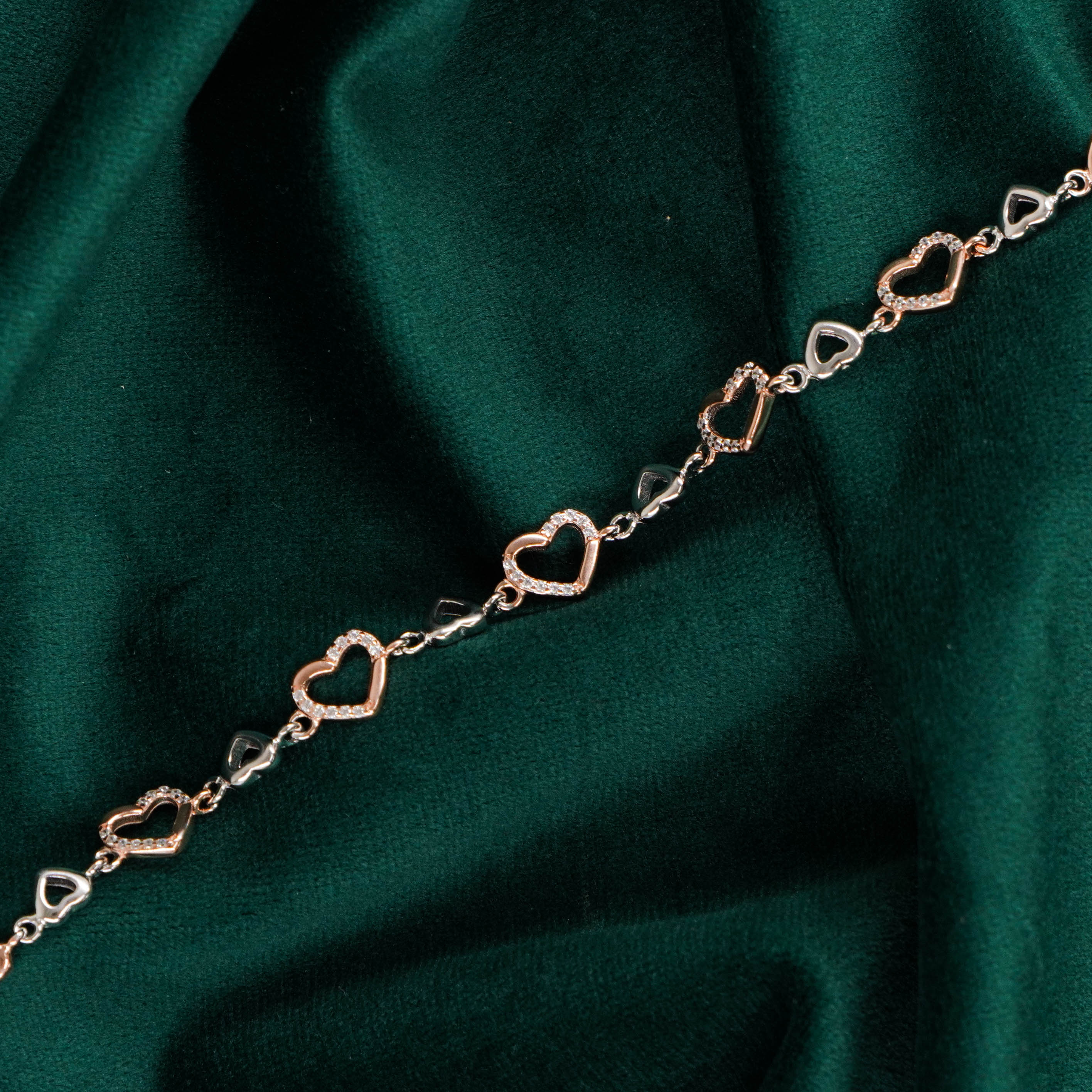 Raag Silver Jewellery Basheerbagh - Two-Tone Heart Bracelet