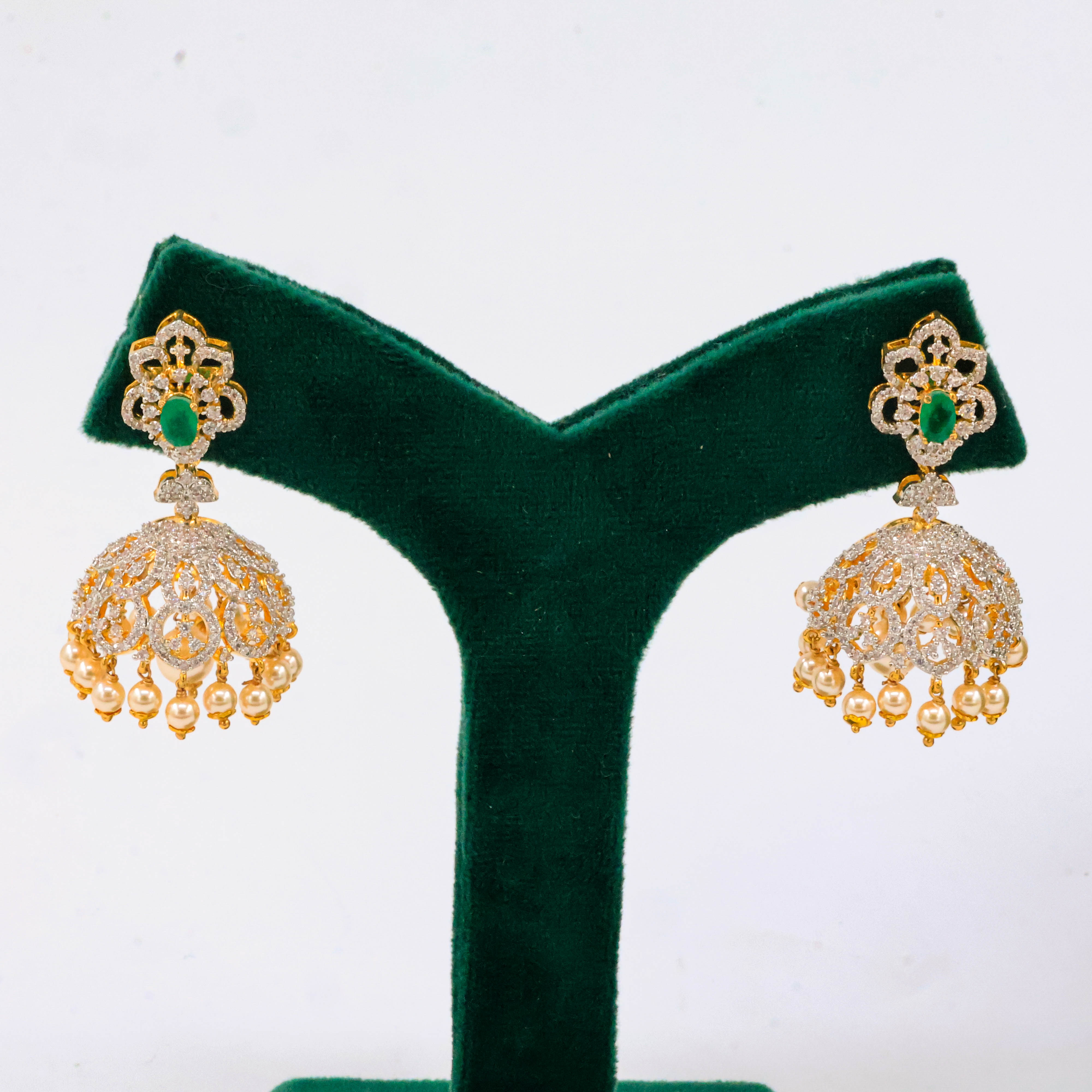 CZ Emerald Jhumka Set
