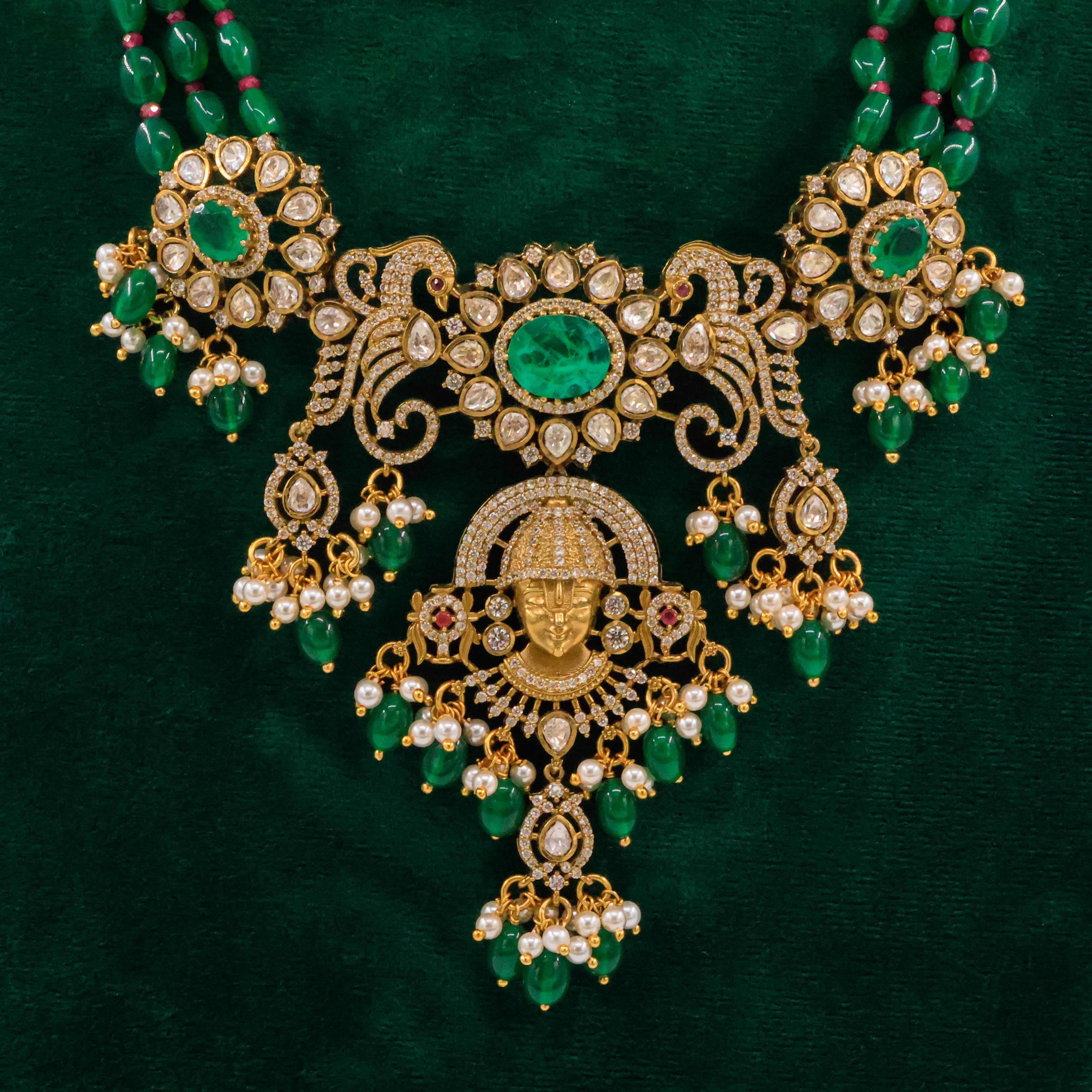 Raag Silver Jewellery Basheerbagh - Deity Emerald Necklace