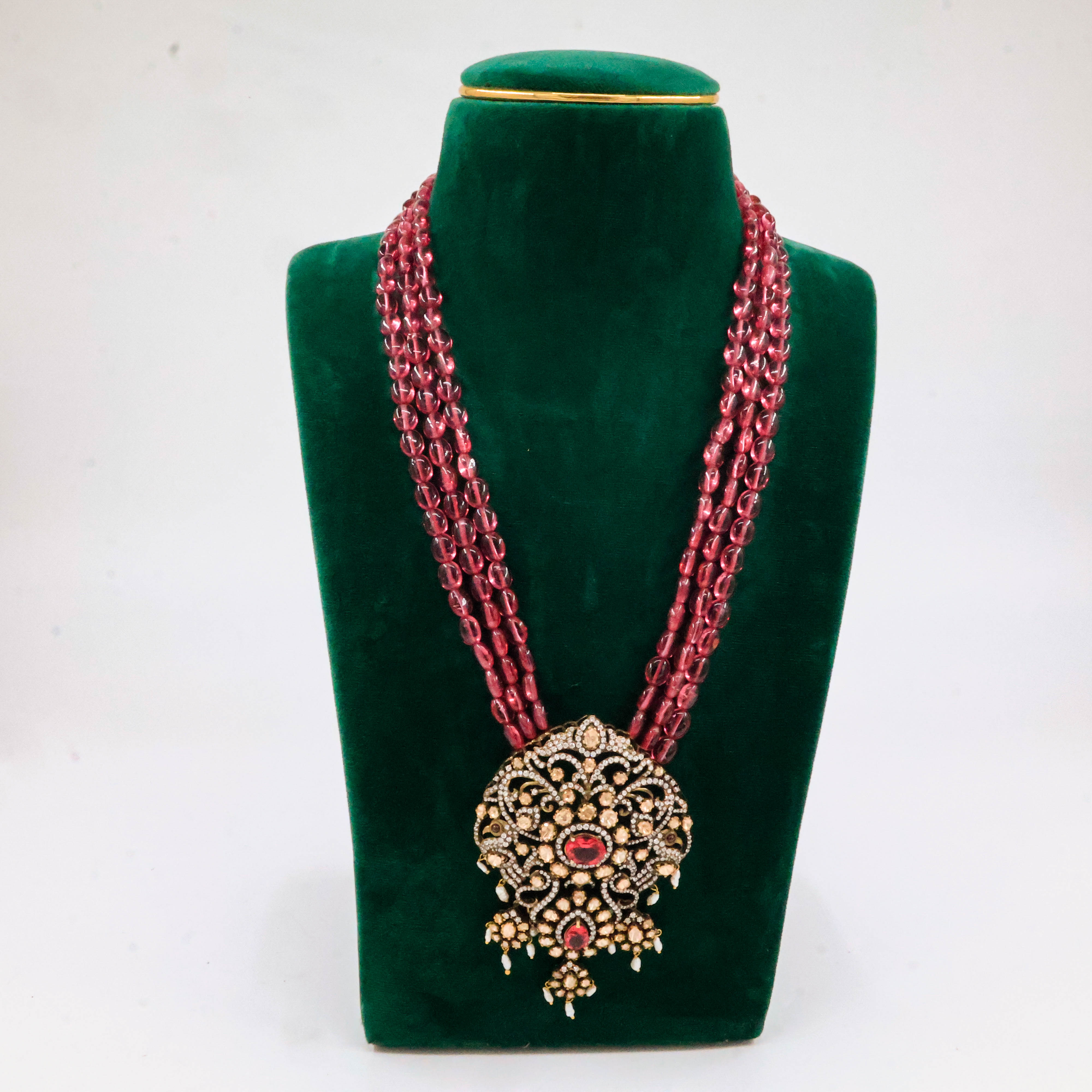 Raag Silver Jewellery Basheerbagh - Filigree Ruby Bead Necklace