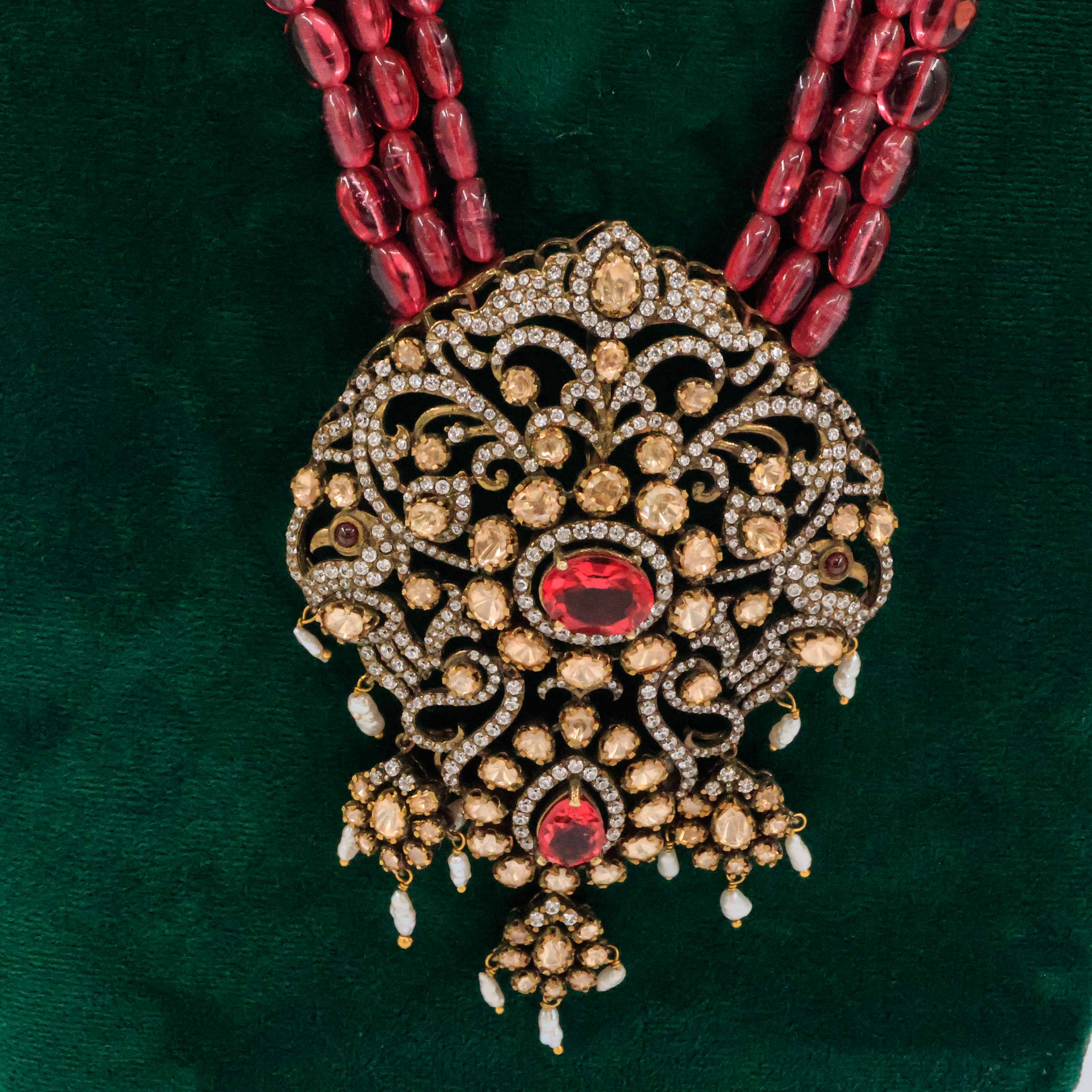 Raag Silver Jewellery Basheerbagh - Filigree Ruby Bead Necklace